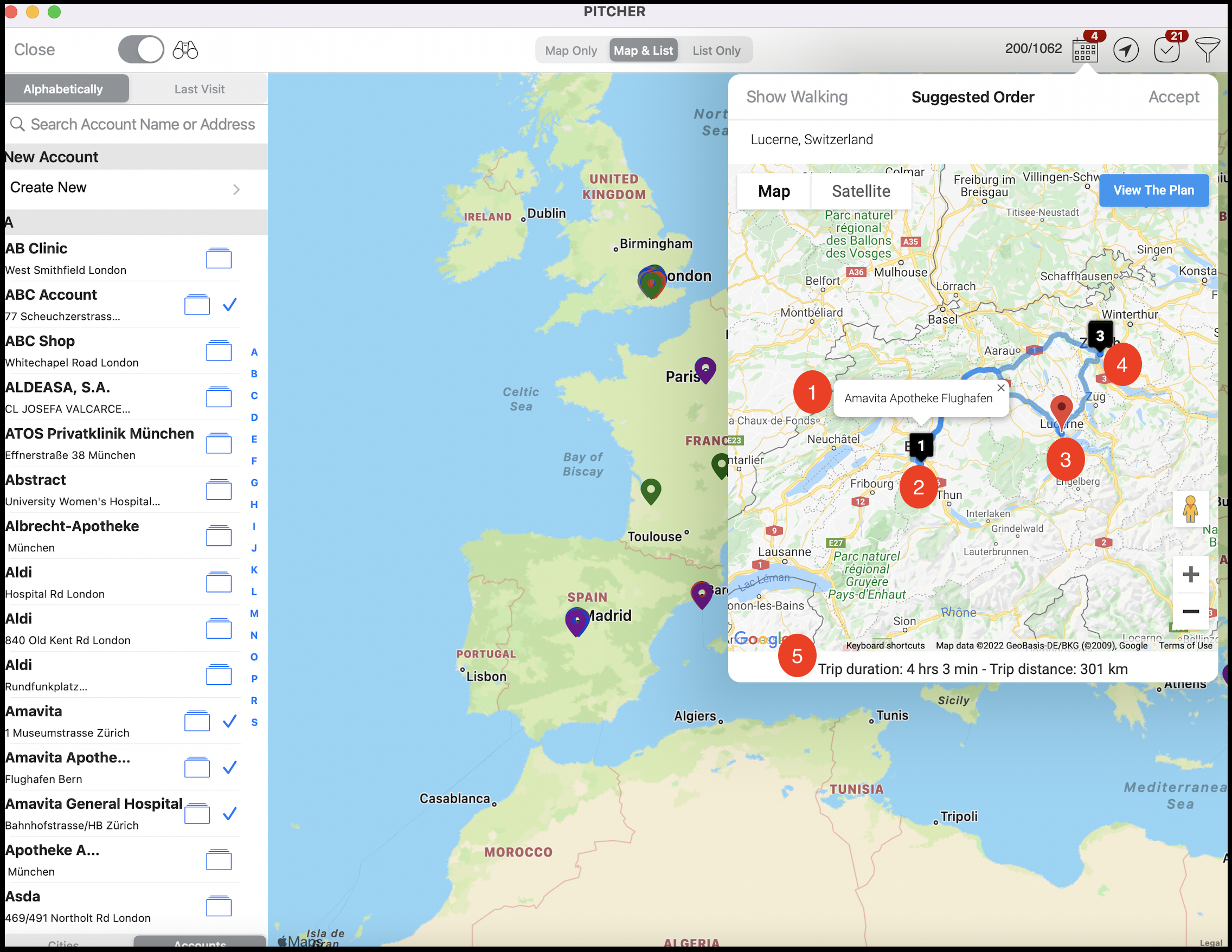 Optimized route map
