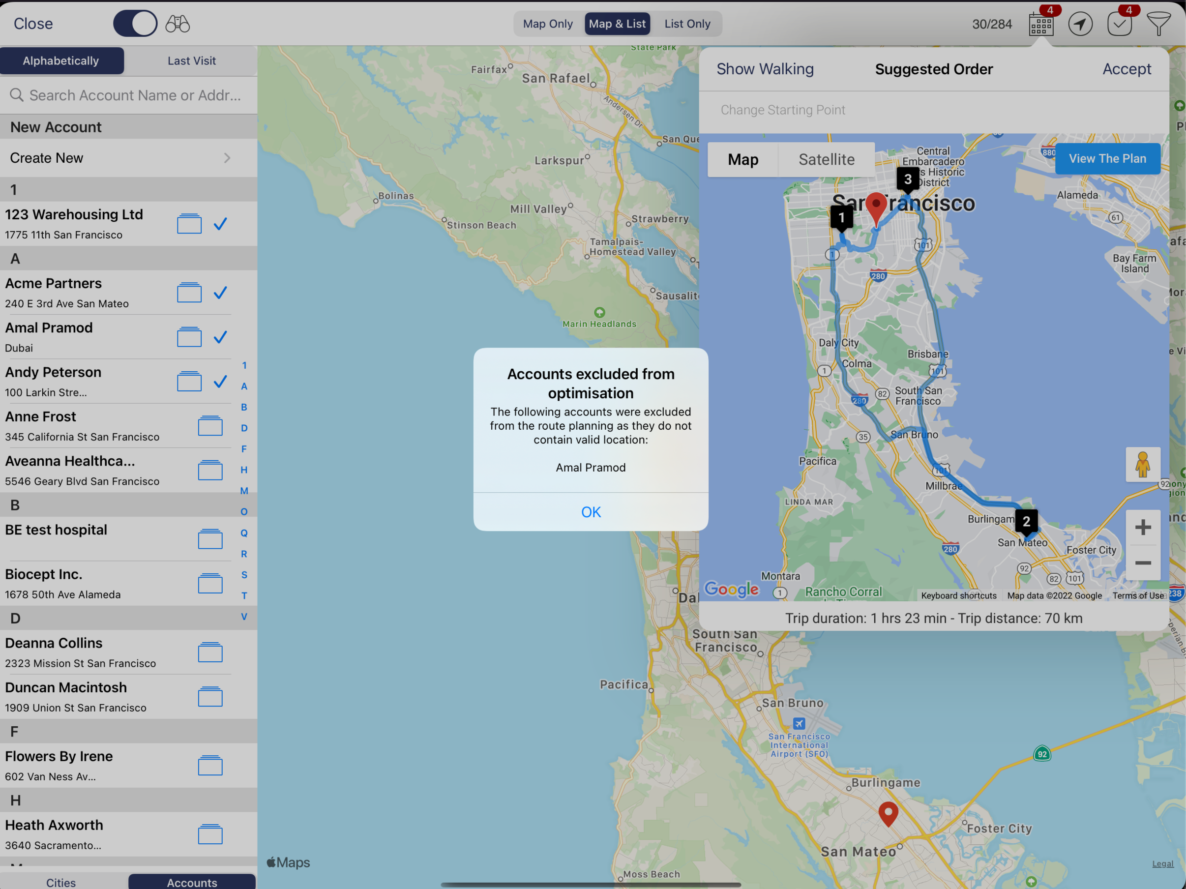 Alert for accounts with missing locations