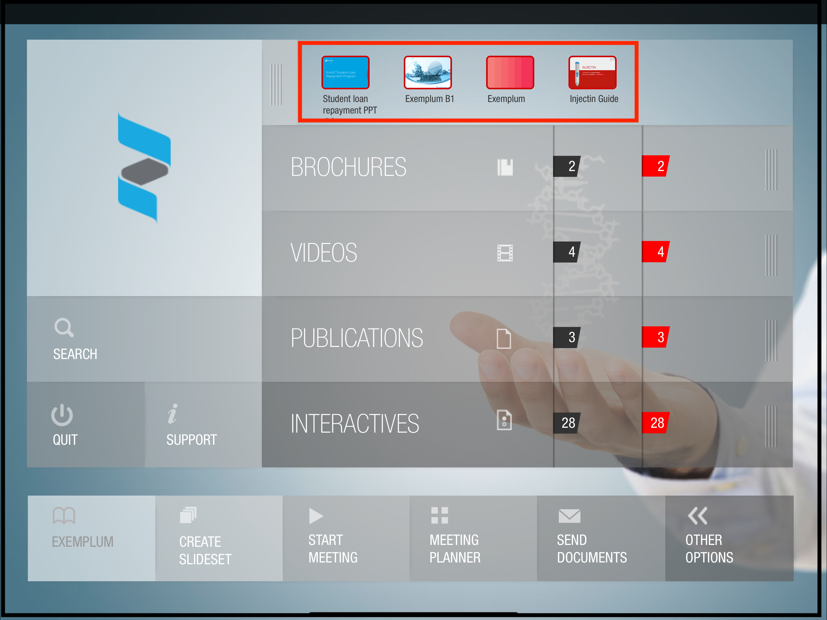 List of presentations displayed in the Presentations sub navigation menu