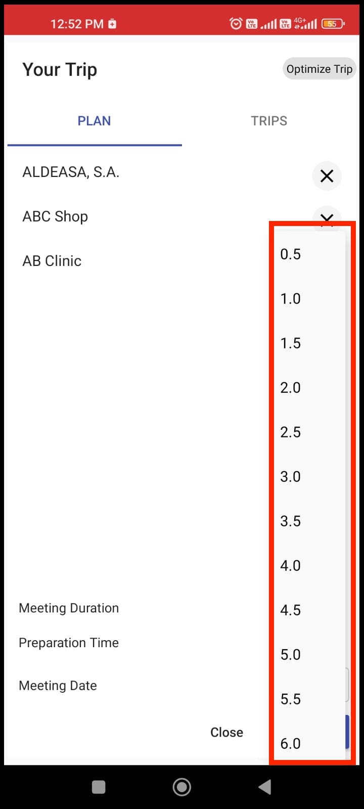 List of values for the meeting duration