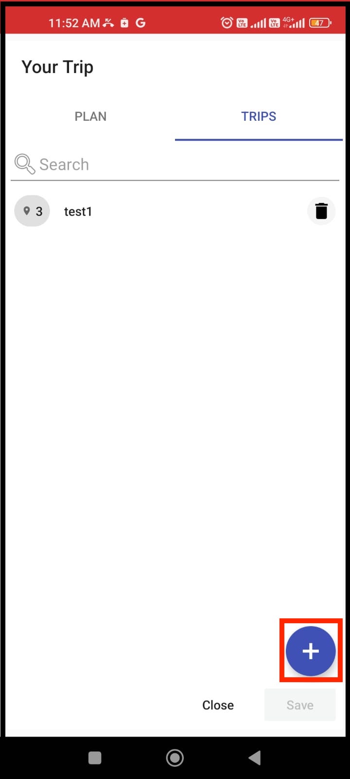 Tap plus button to create new trip