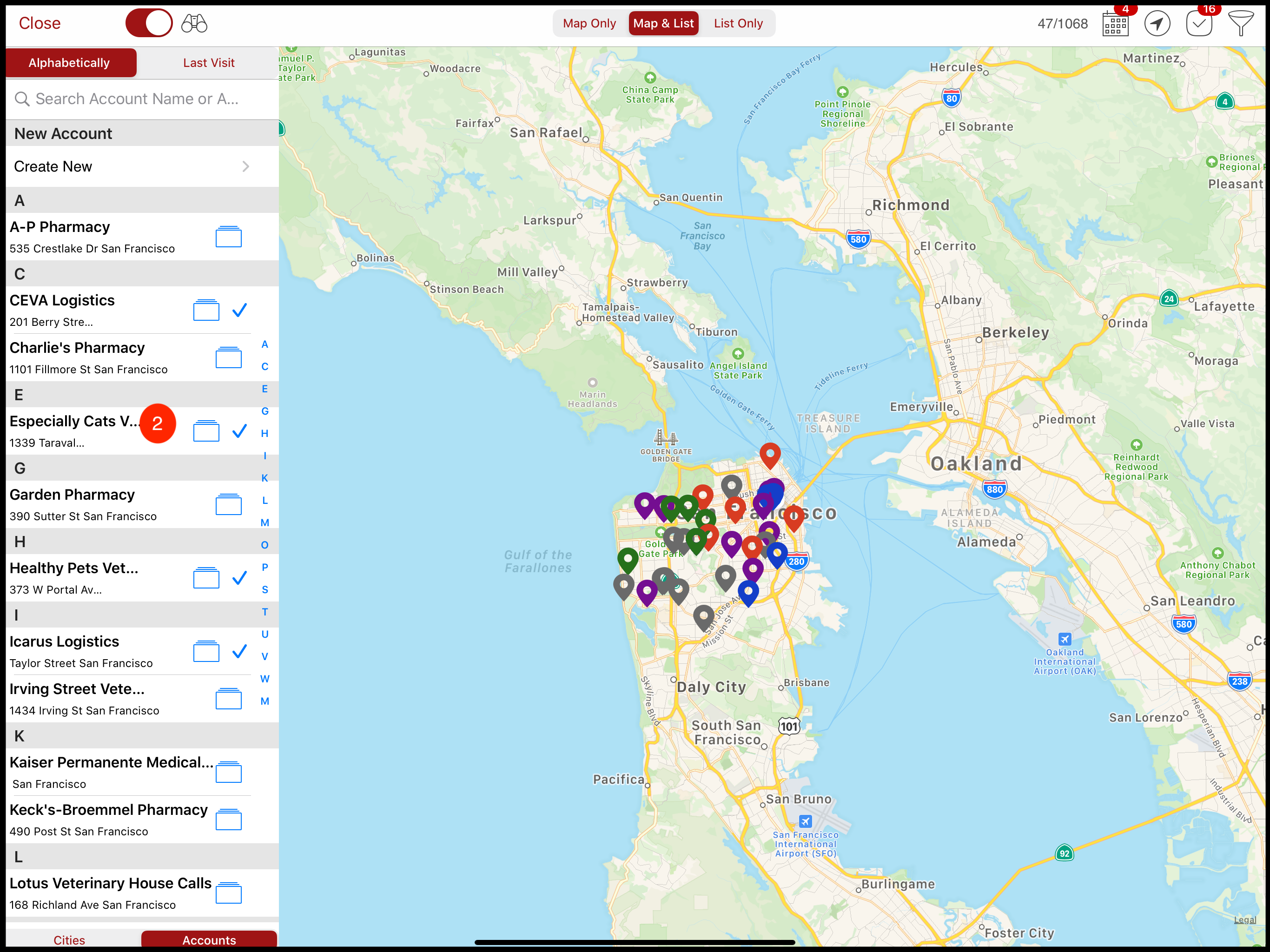 Search contacts in the accounts