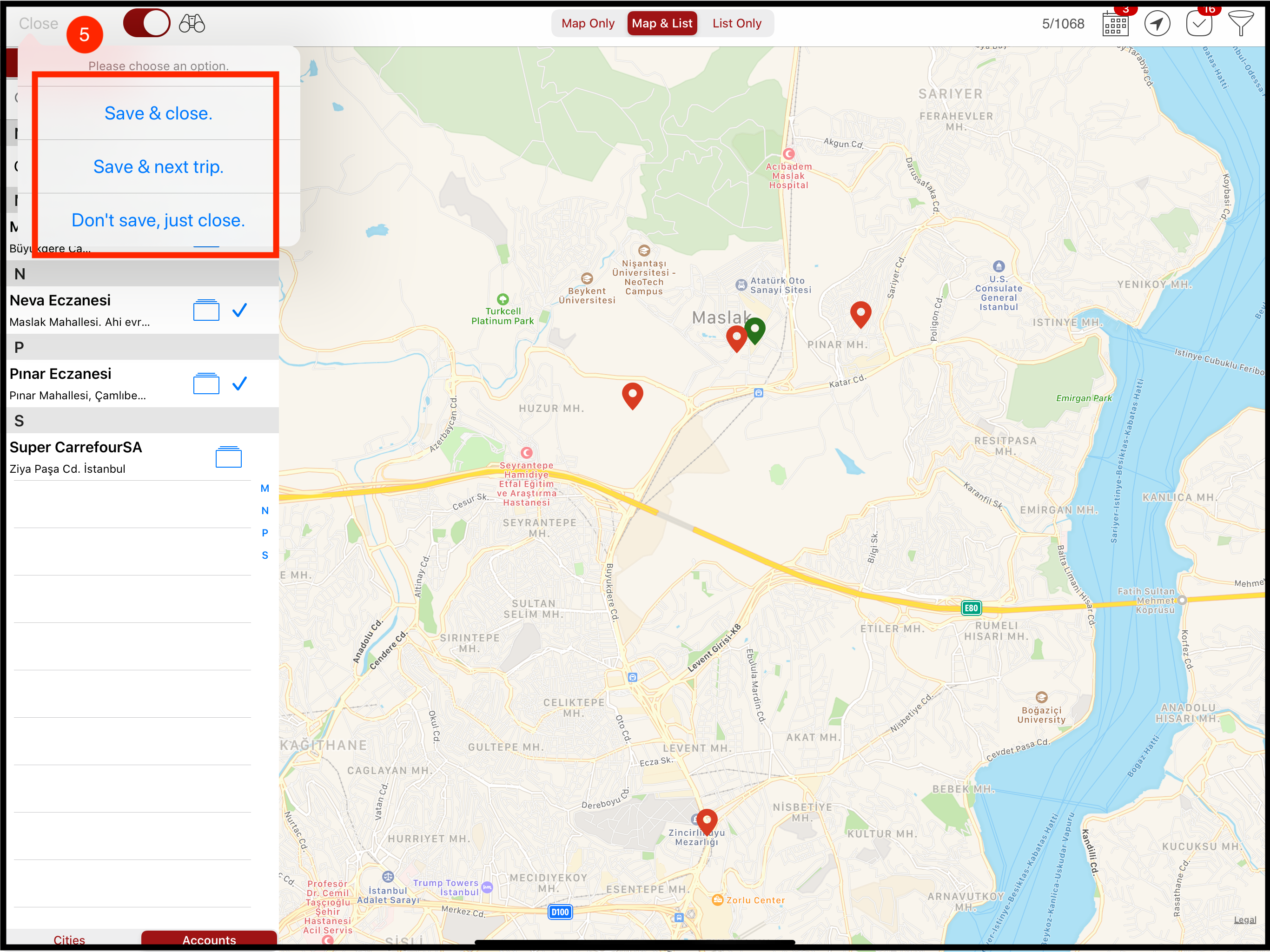Save the trips option