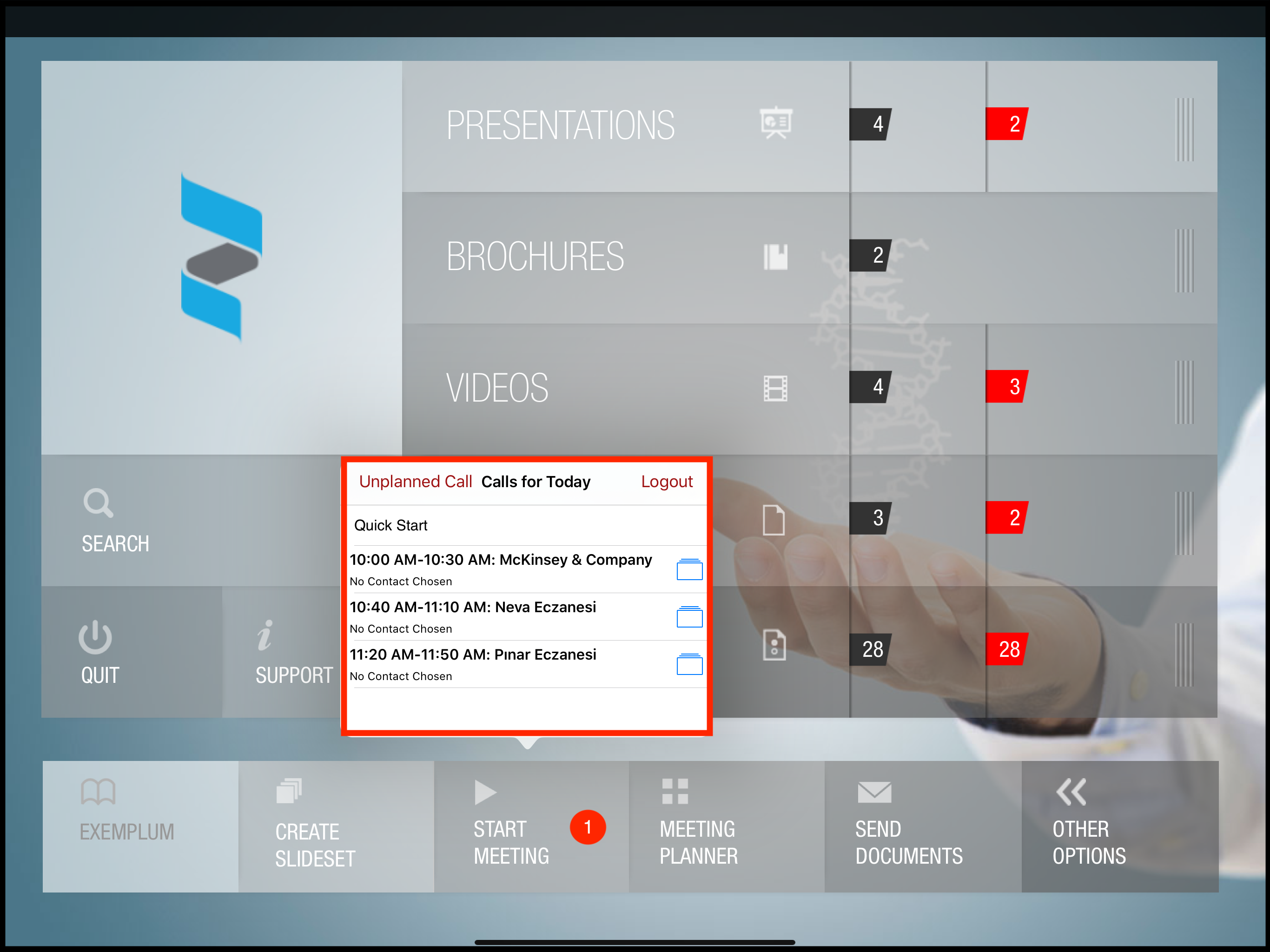 Start meeting and select call under quick start