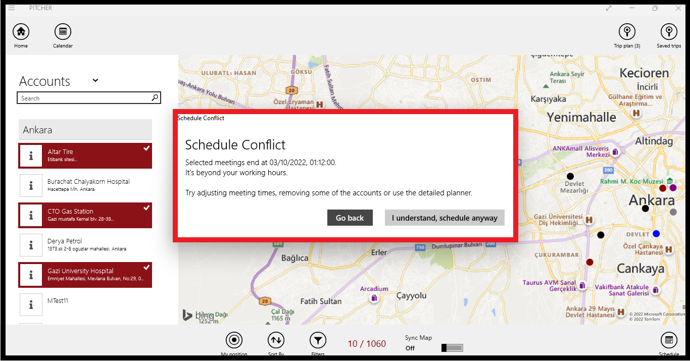 Schedule conflict message