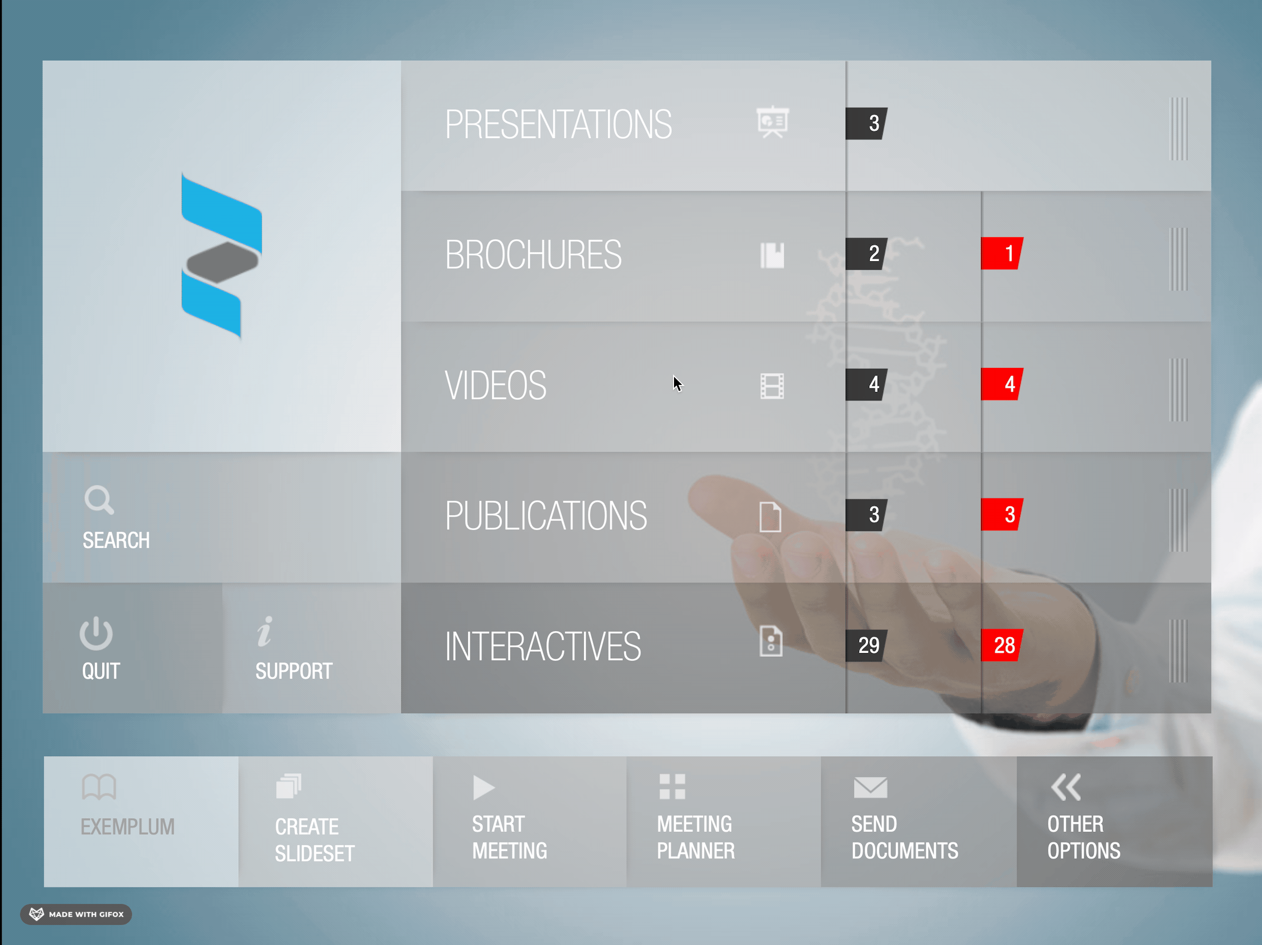 Brochures sub navigation in the home screen