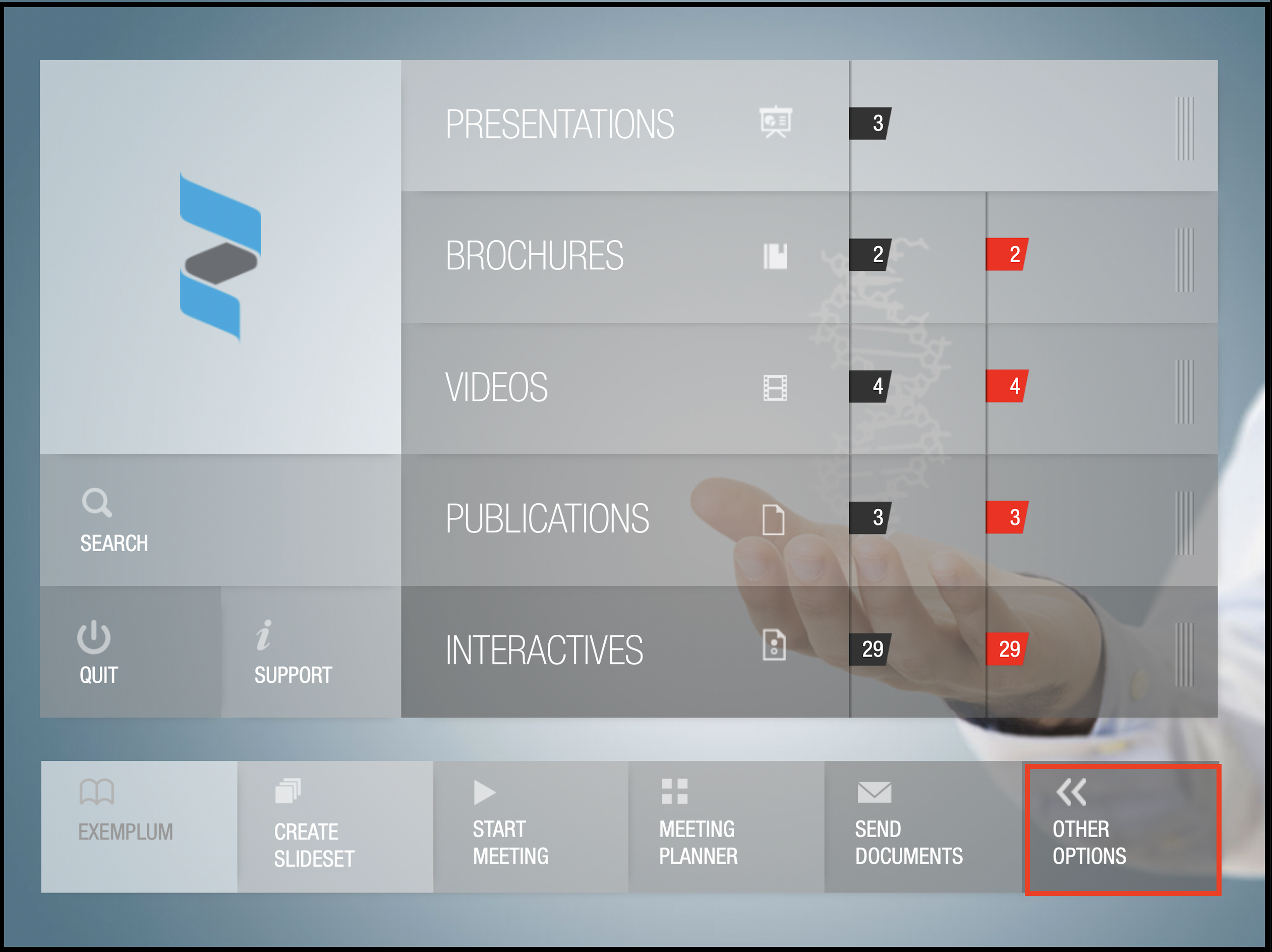 Other Options menu in instance