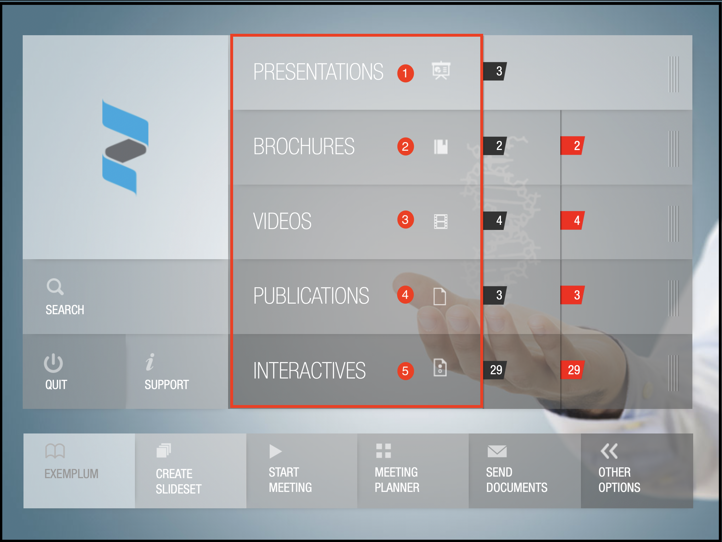 Sub navigation menus in the home screen