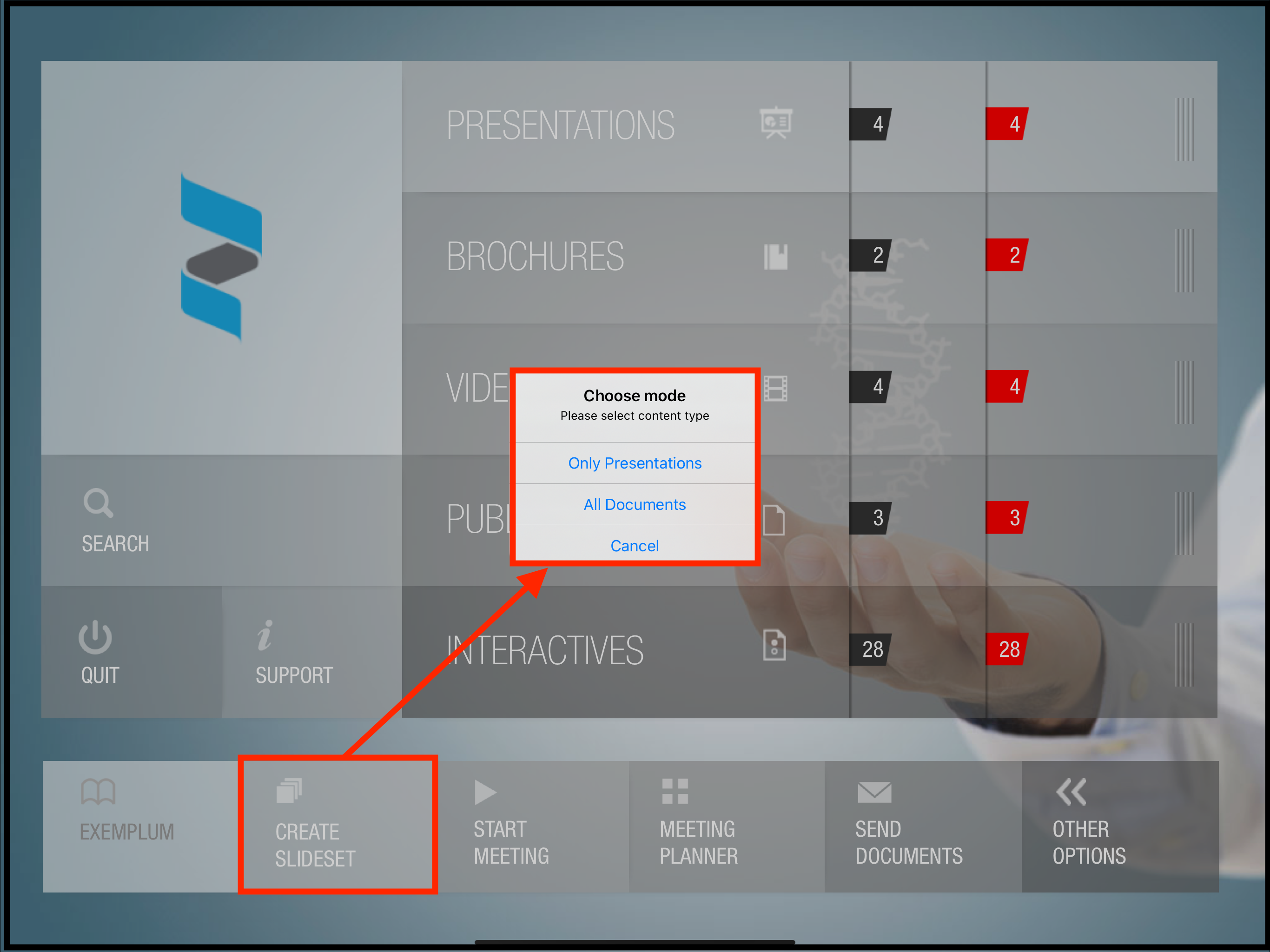Create slide set menu on the home screen.