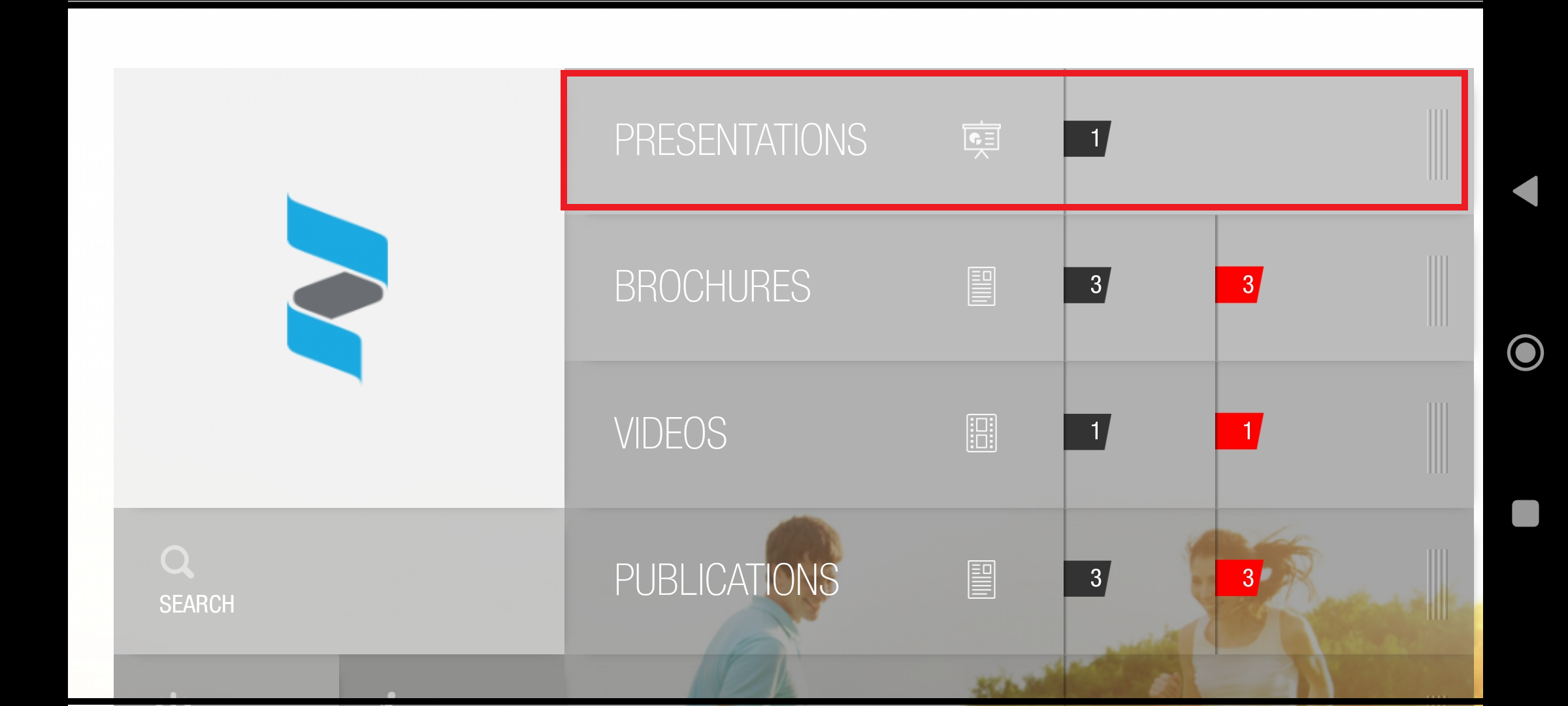 Presentation sub navigation menu