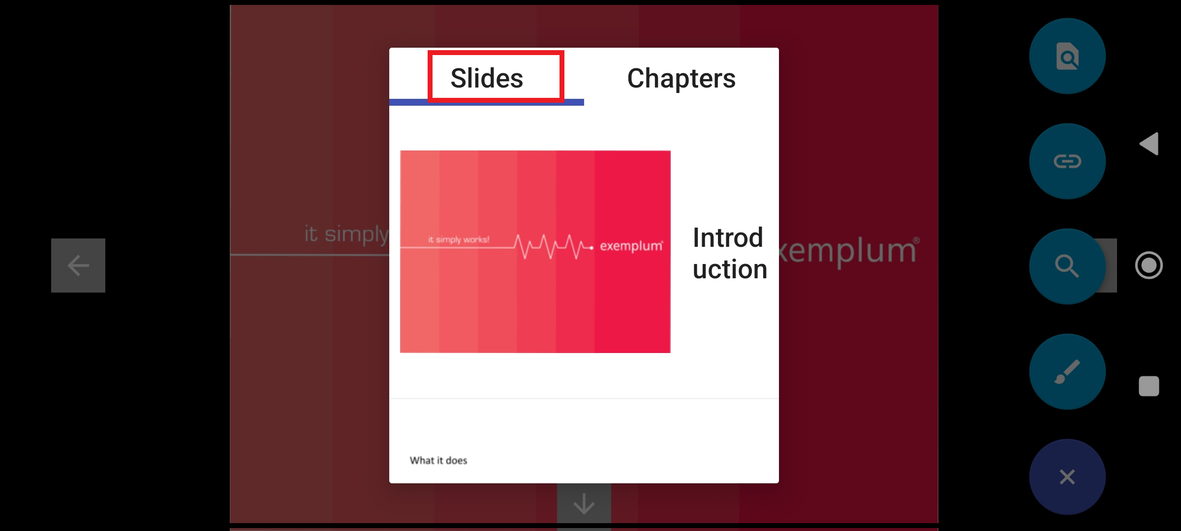 List of slides for quick navigation