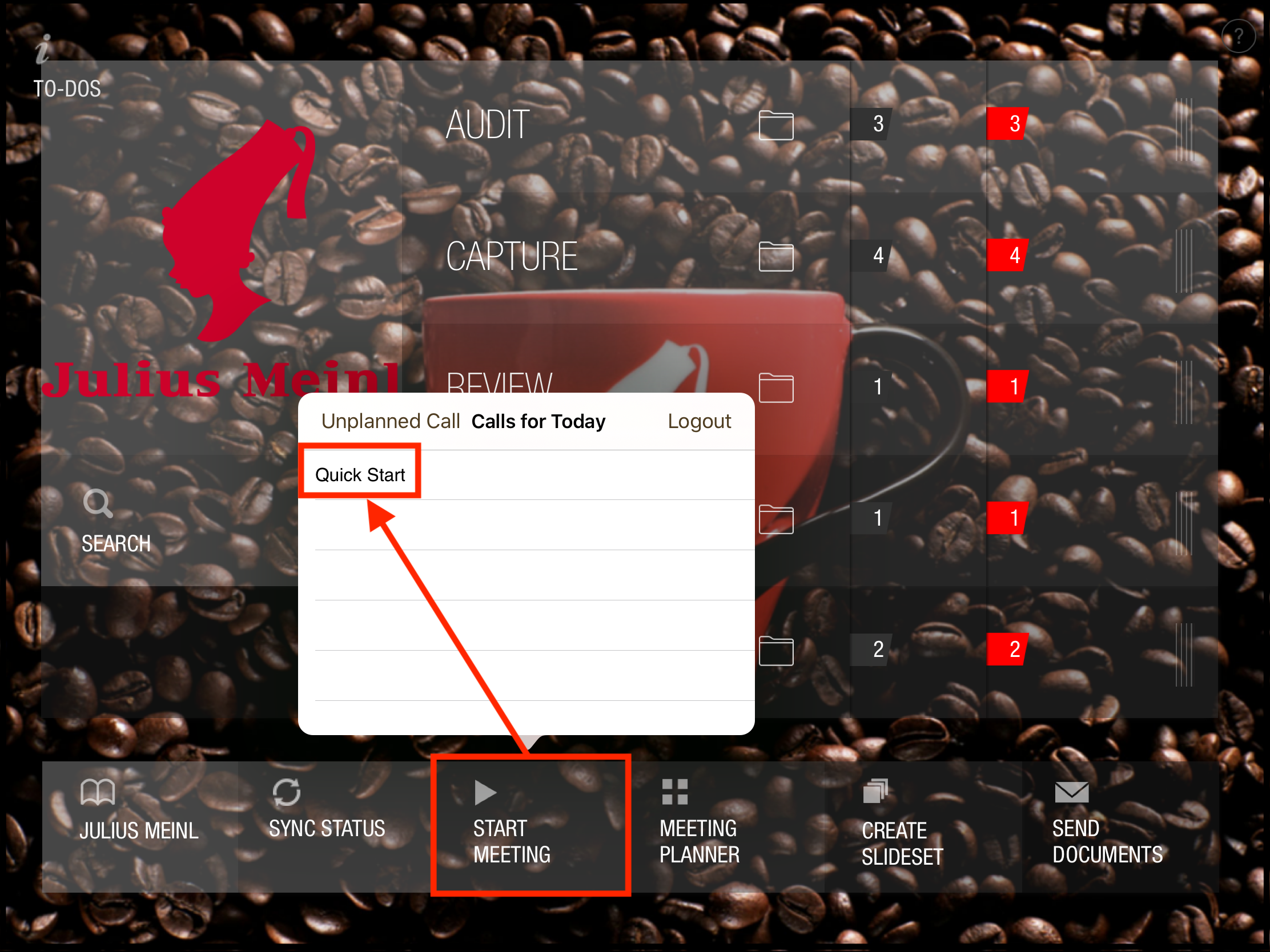 Quick Start Call in iPad