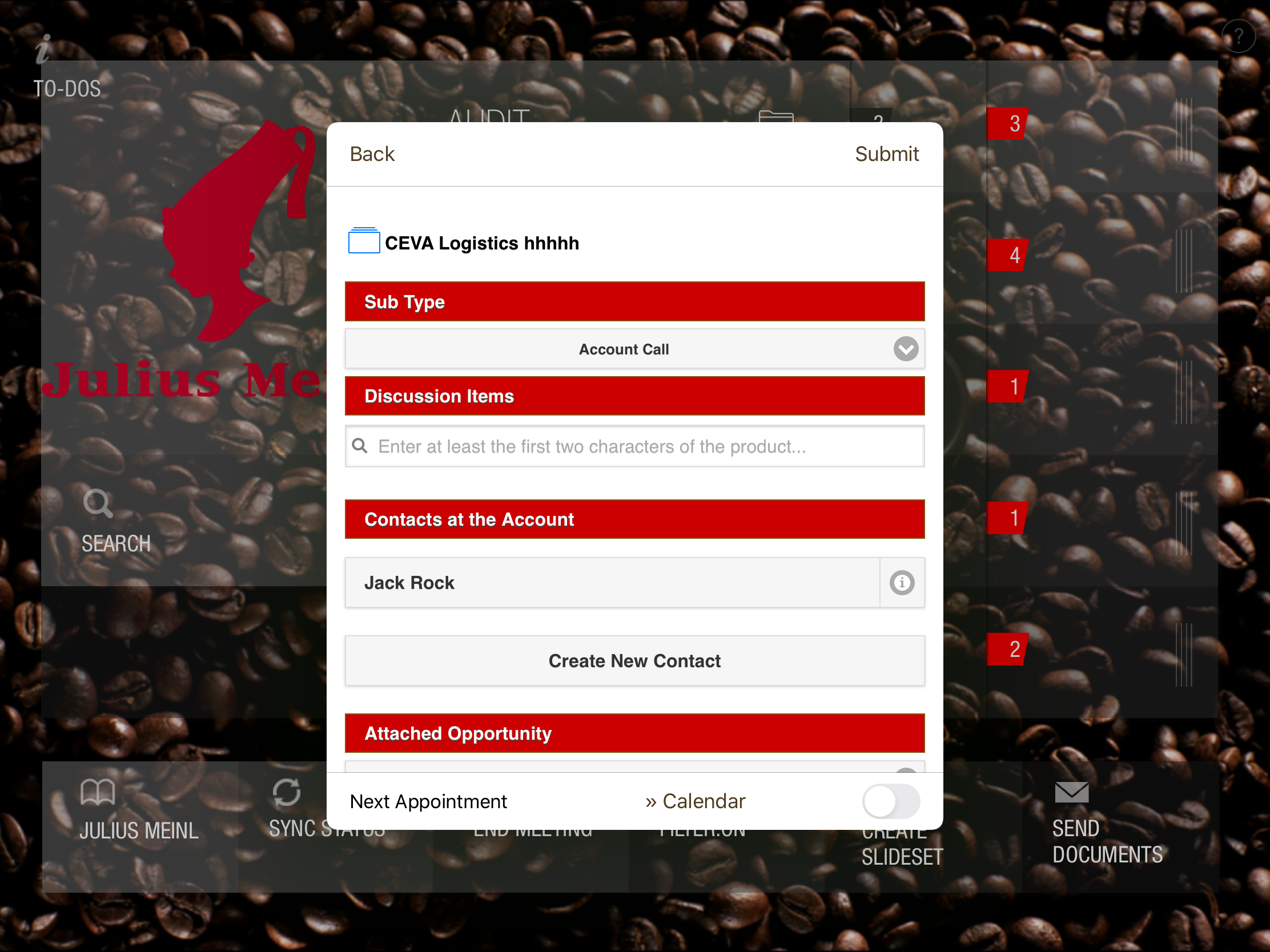 Post Call Form post contact selection