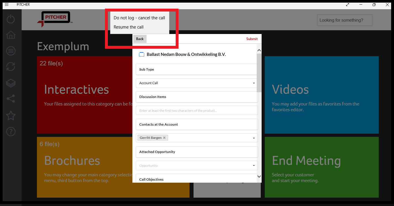 Options in Post Call for Back button