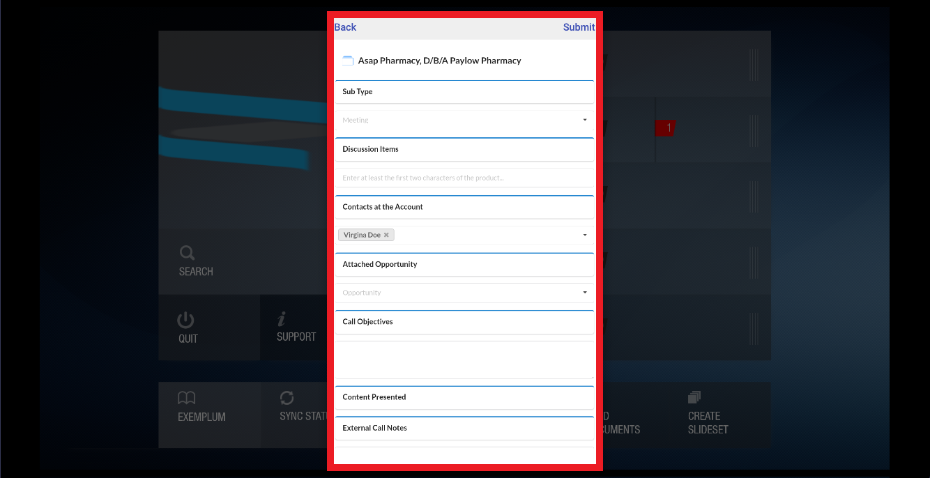 Sample post call form