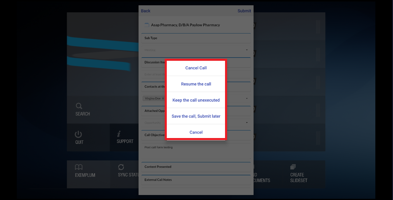 Various options to end the call