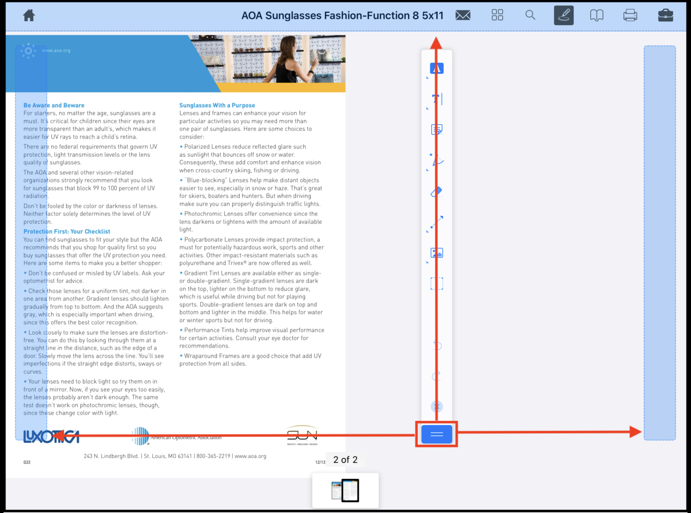 Various location displayed for positioning the annotation tool bar