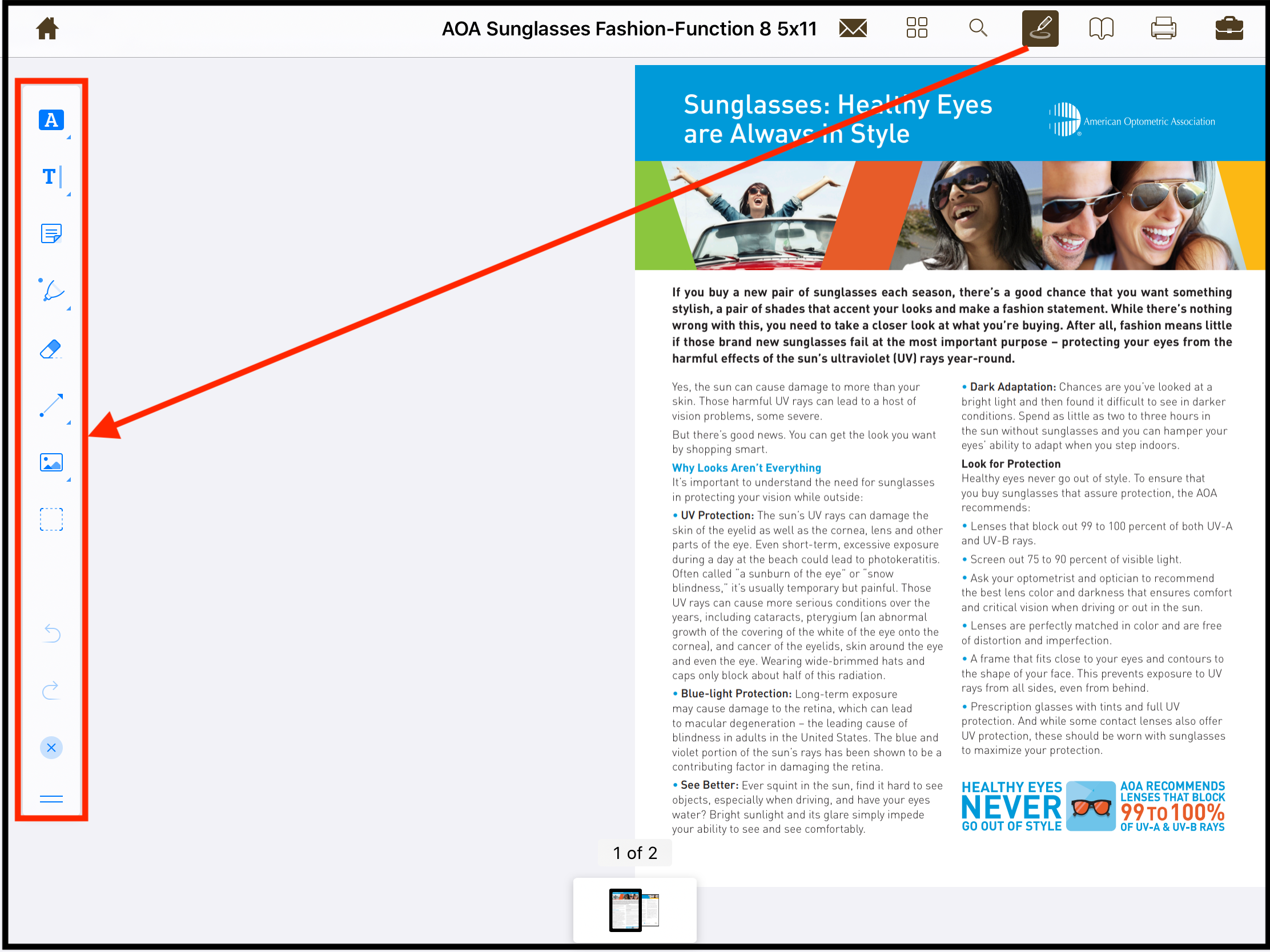 Annotation Tool bar in the PDF
