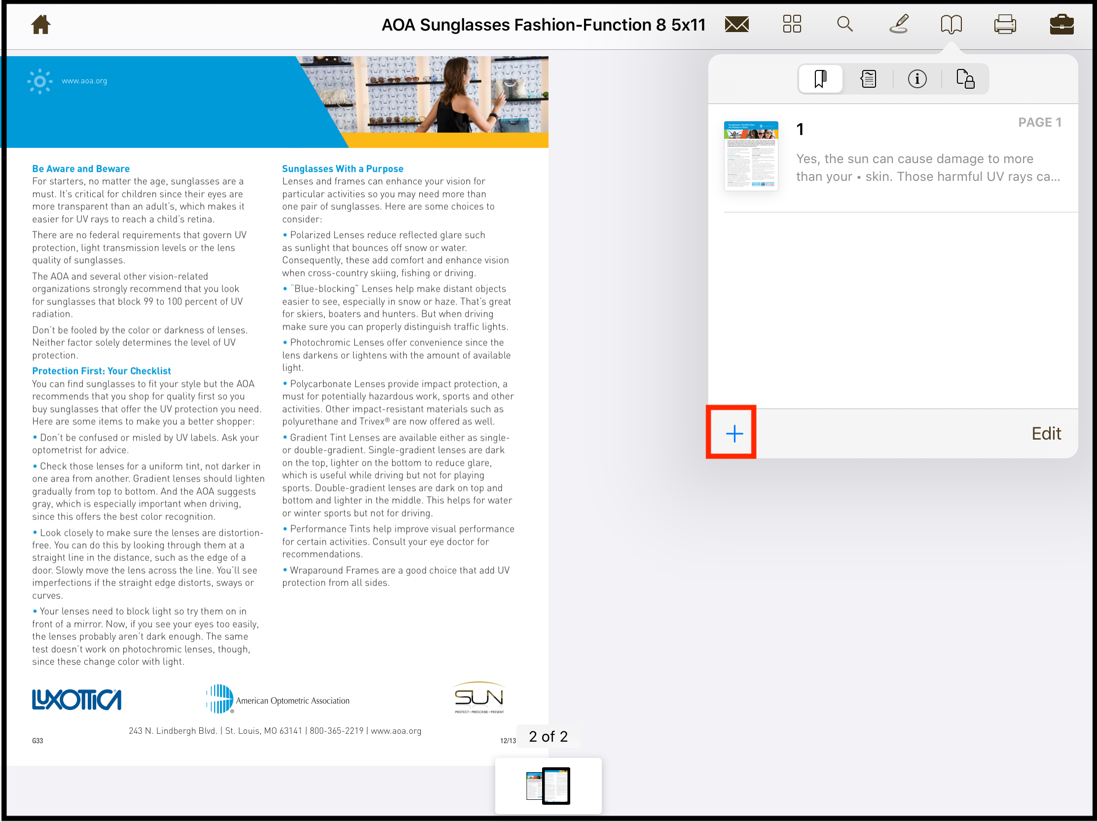 Adding a bookmark in the PDF