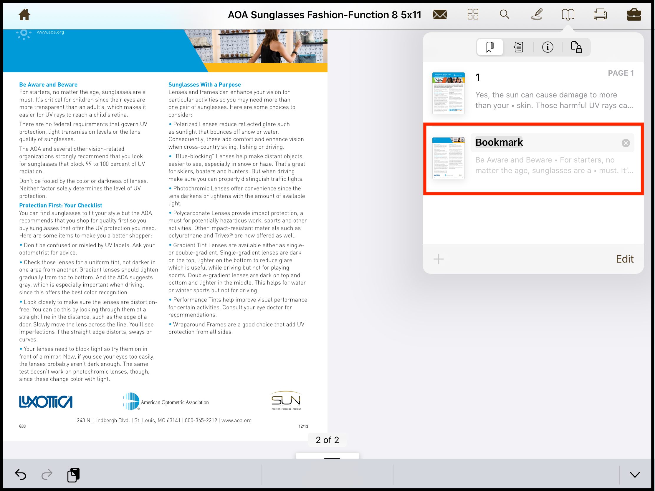 Bookmark added in the PDF