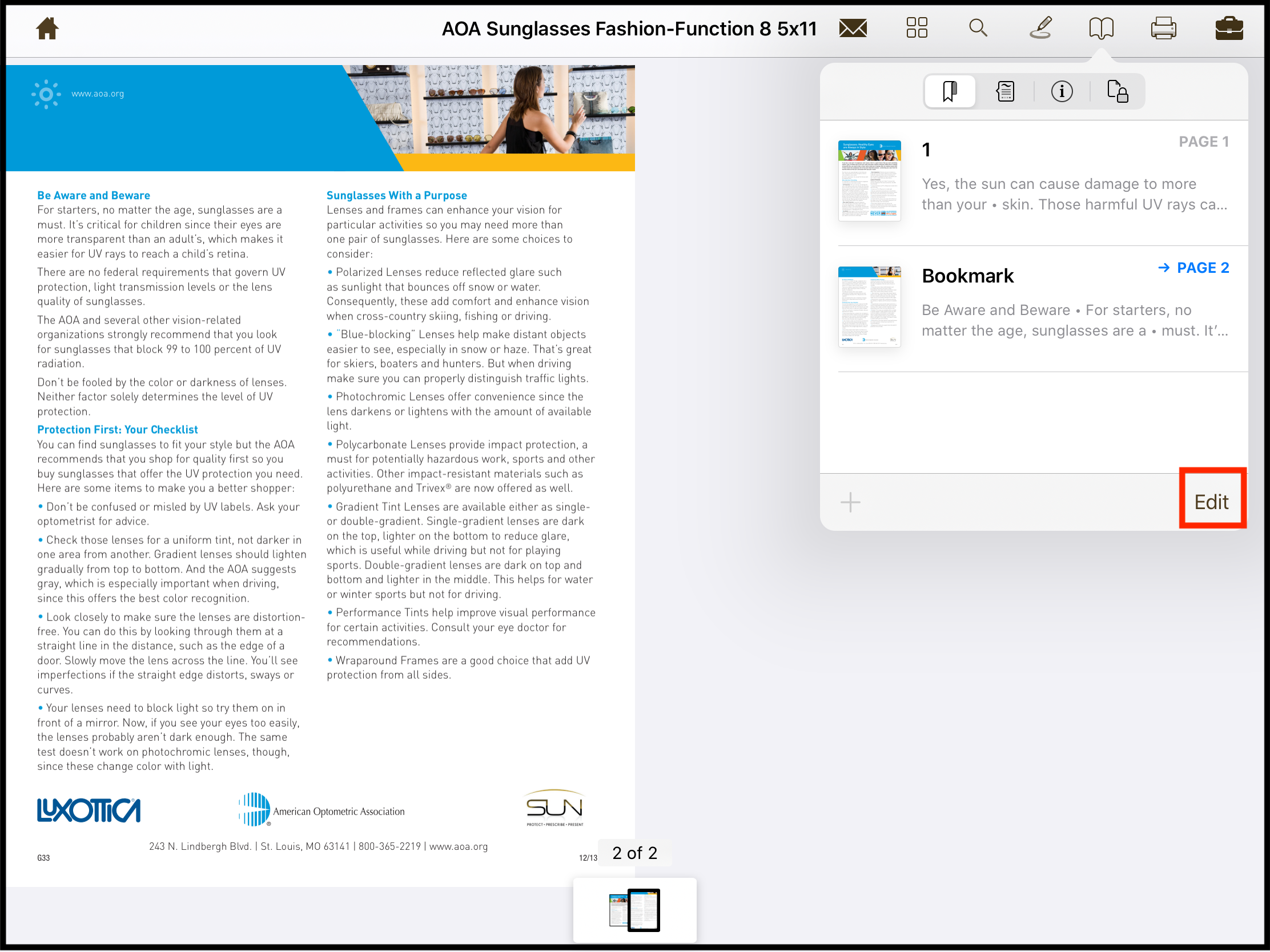 Edit bookmark in the PDF