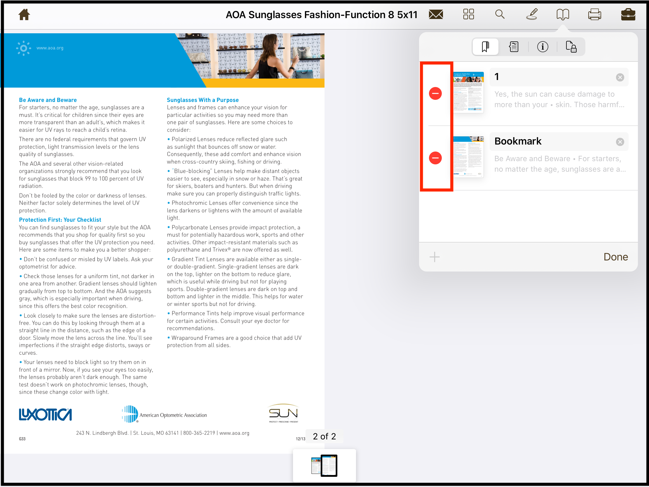 Selecting the bookmarks for Deletion