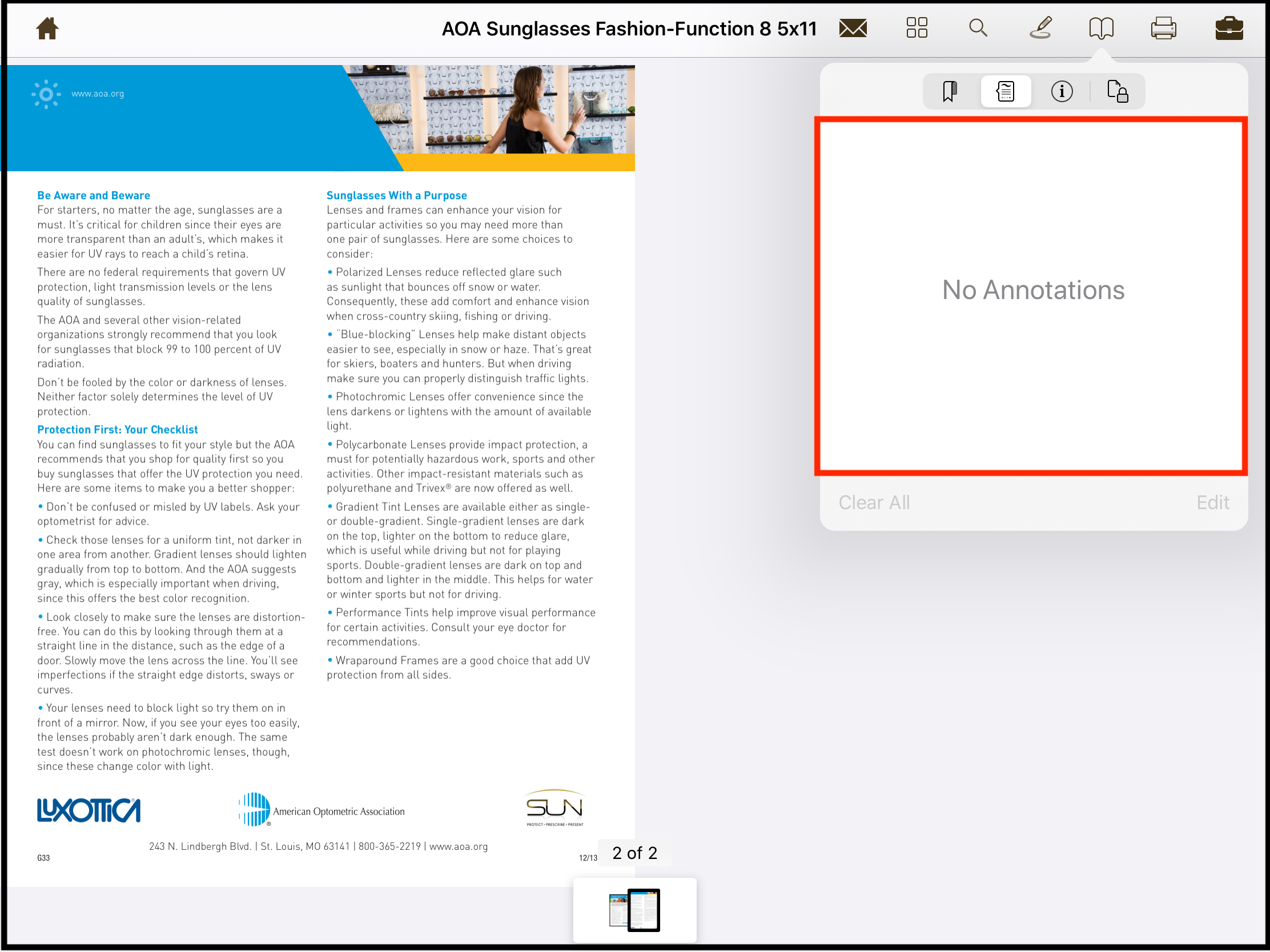 Blank annotations list after clearing all the annotations