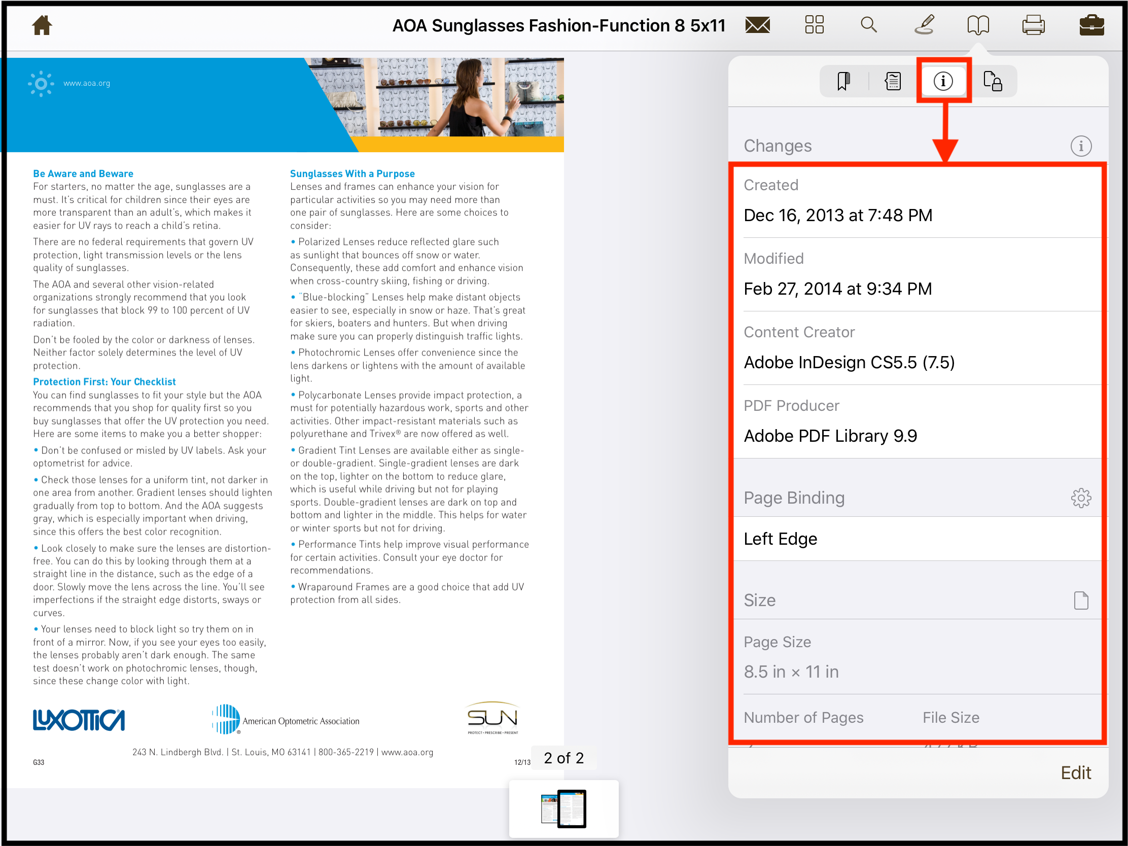 List of information such as created date, etc.