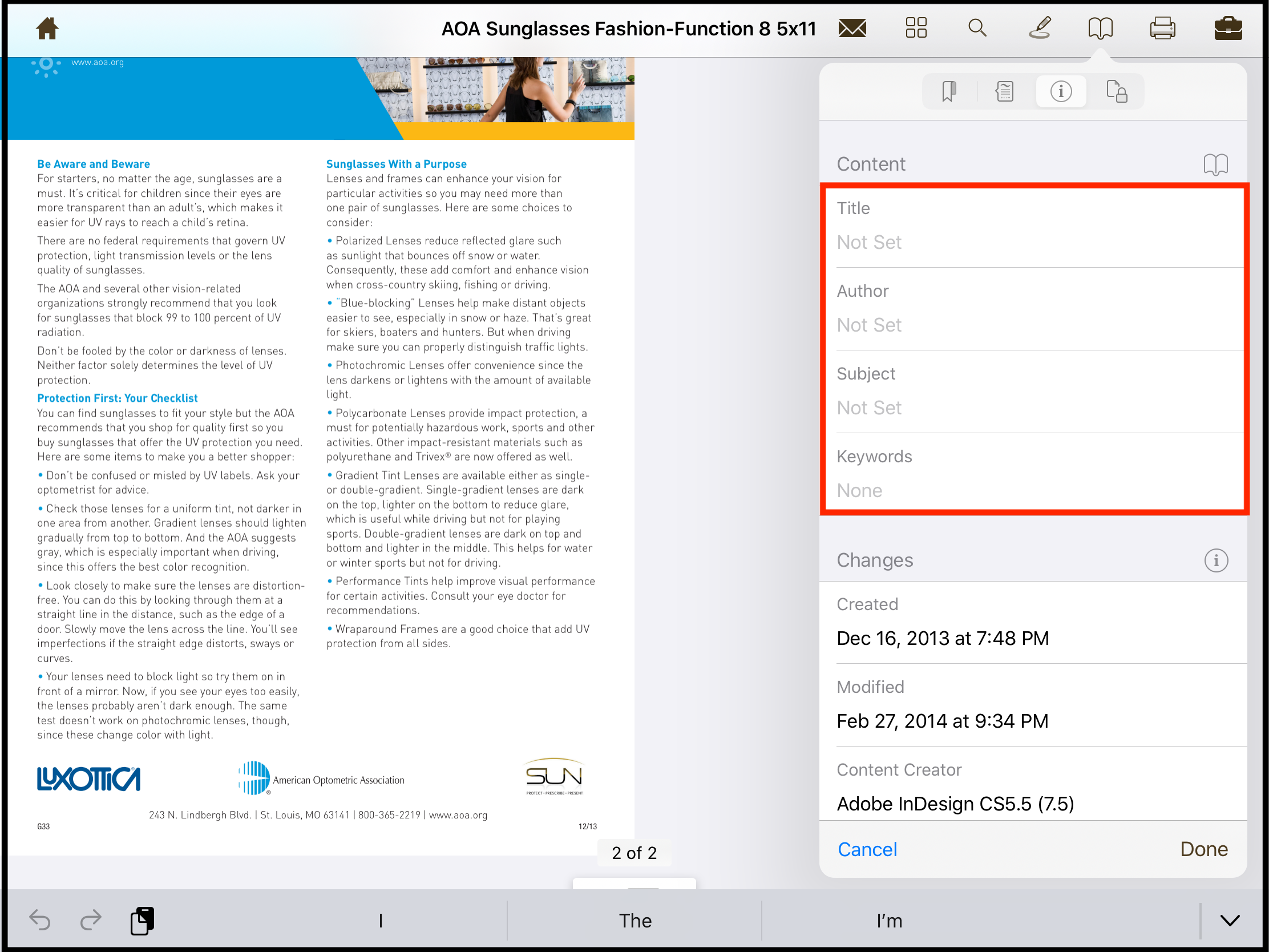 Edit information content of the PDF