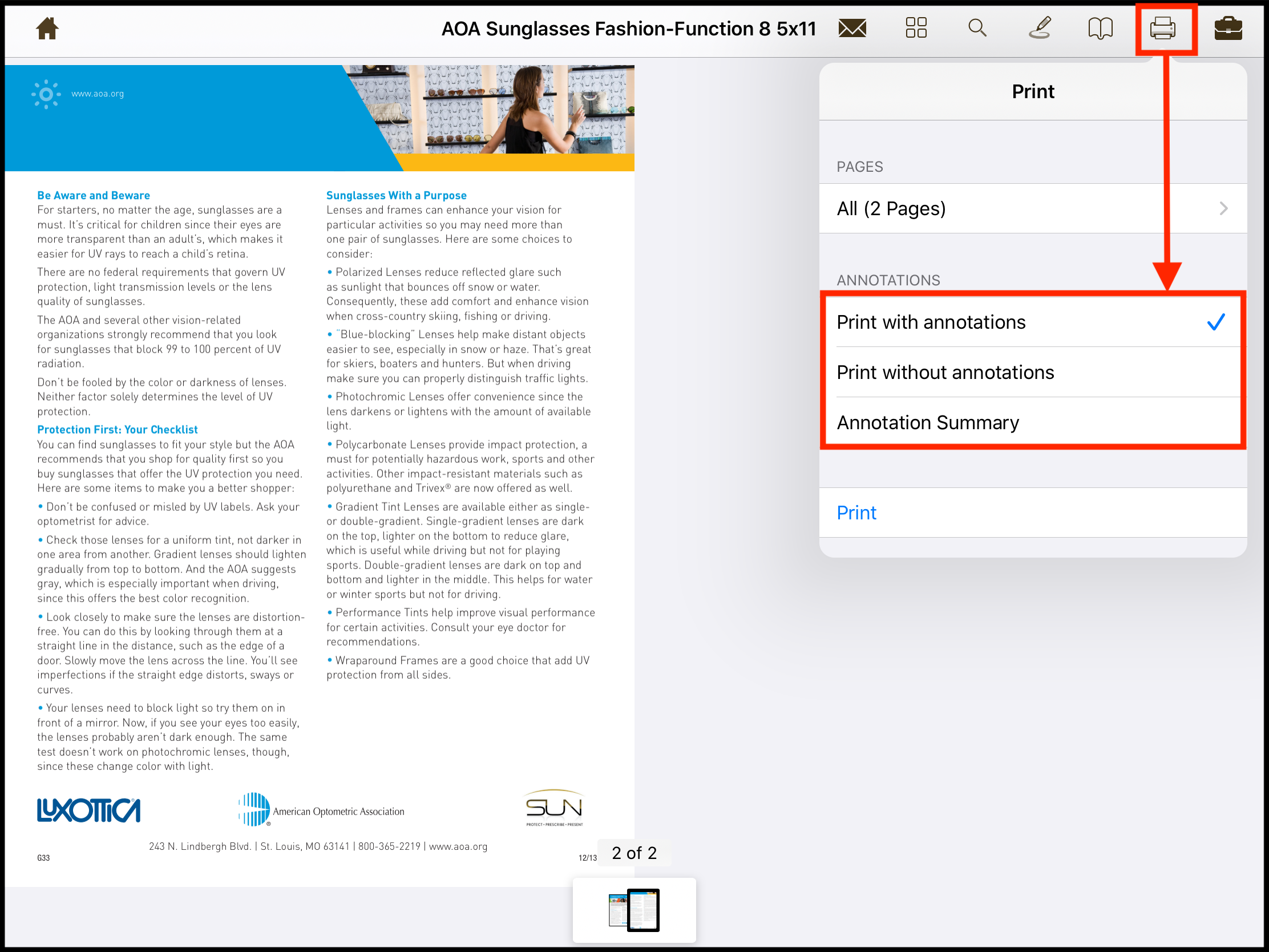 Options for Printing the PDF