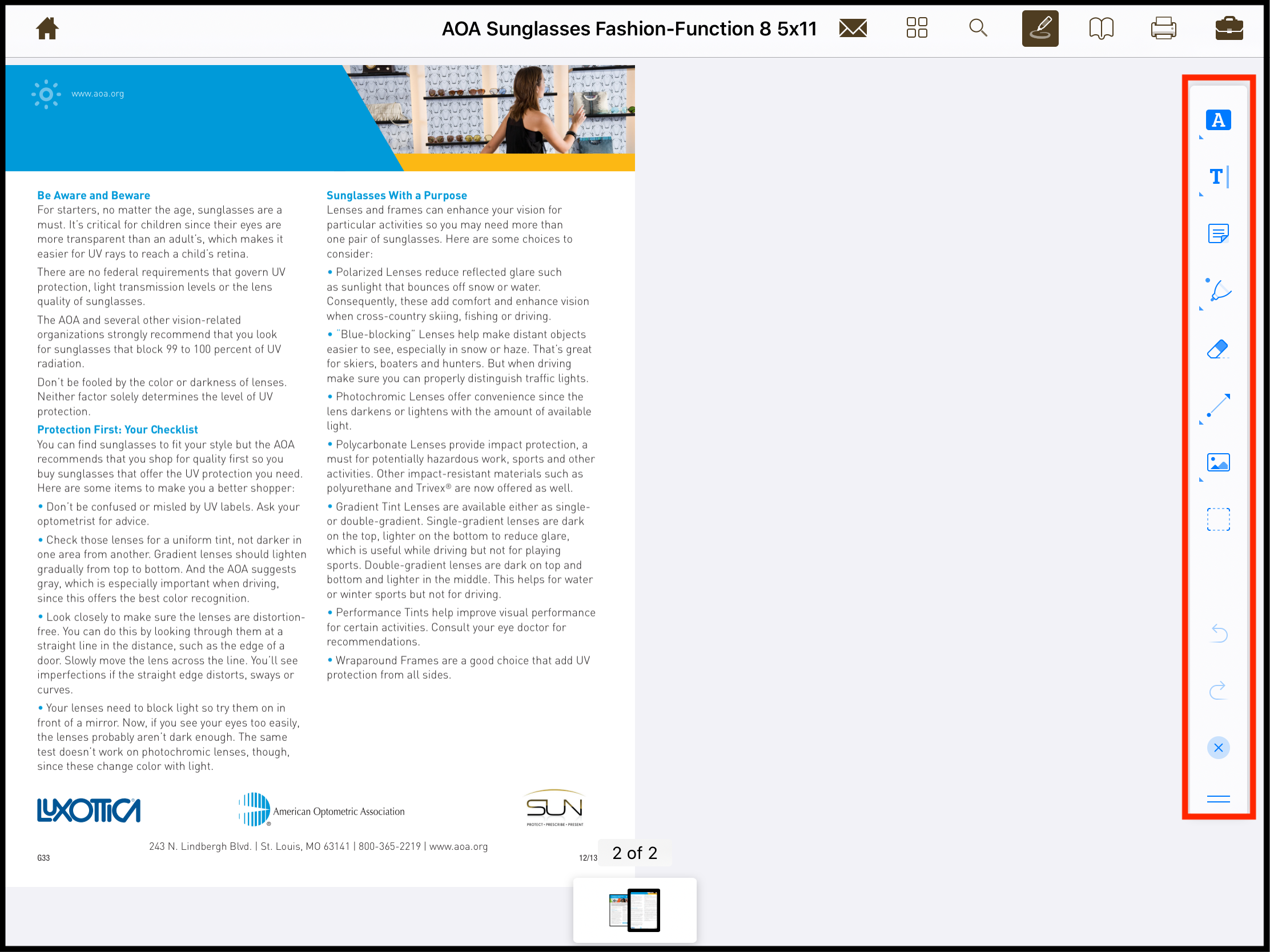 Annotation tool bar position on the right side of the screen