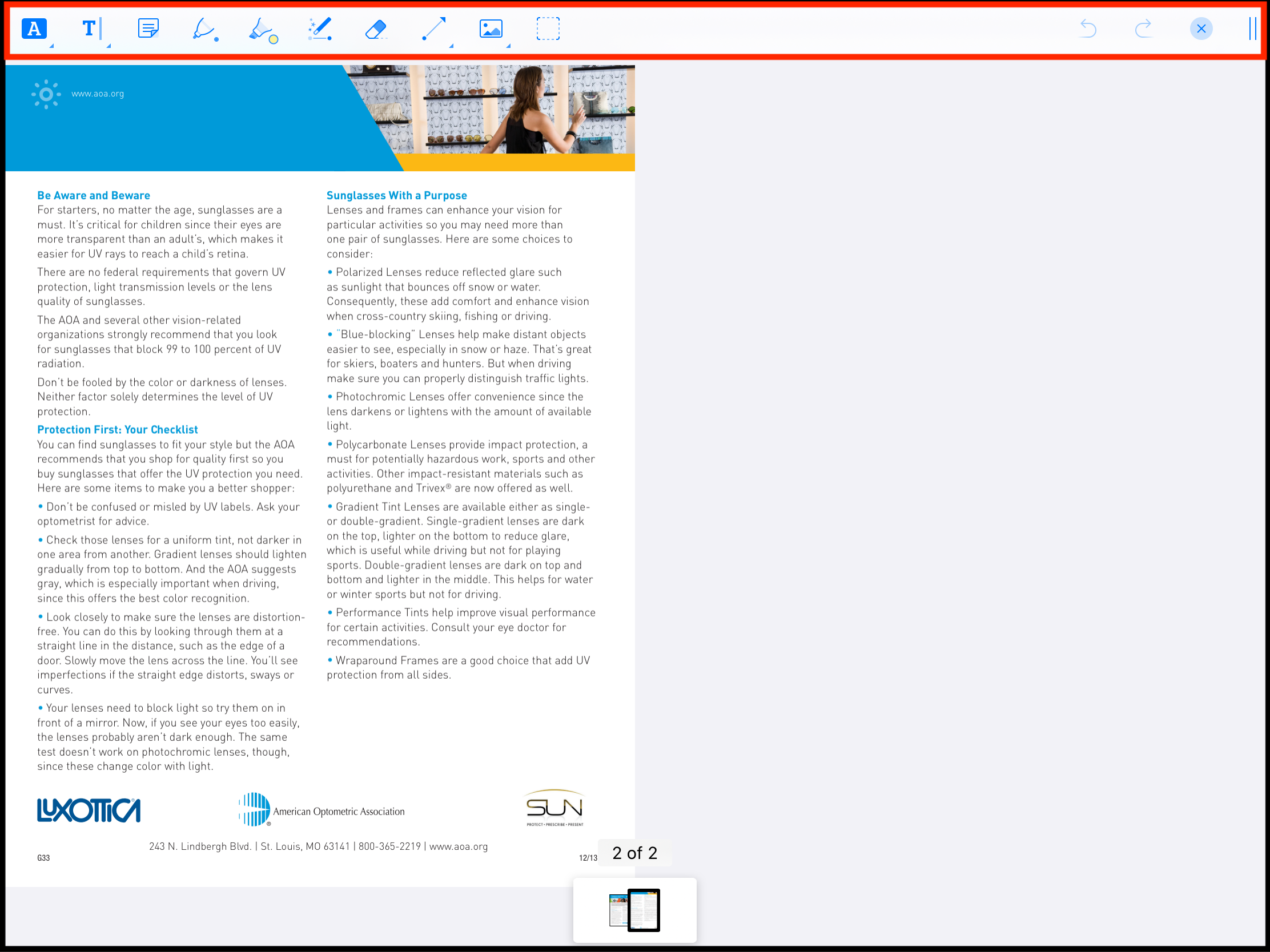 Annotation tool bar position on the top of the screen