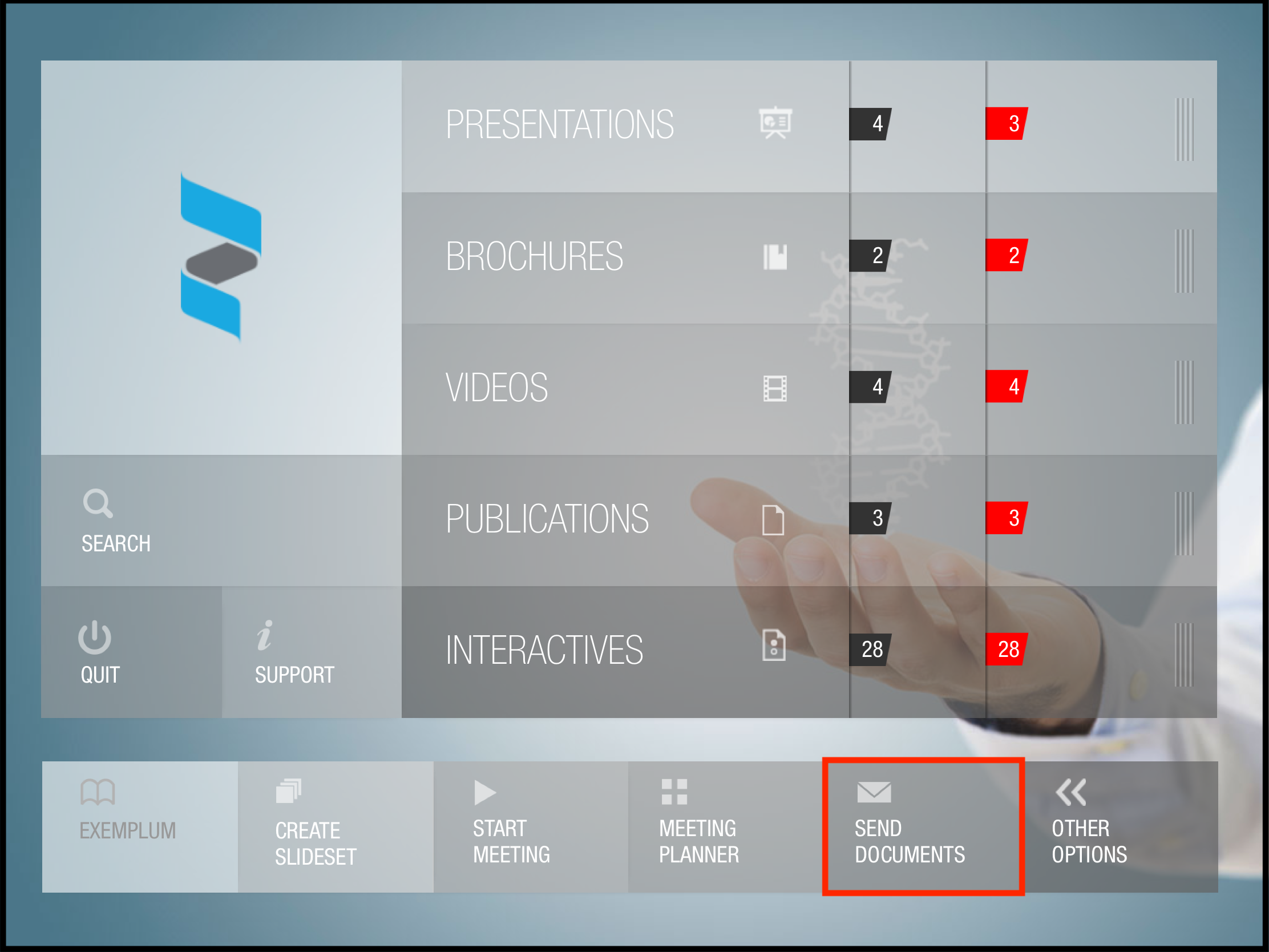Send Documents button on the home screen