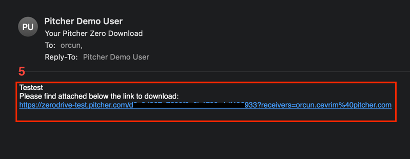 Email with the link to download the document