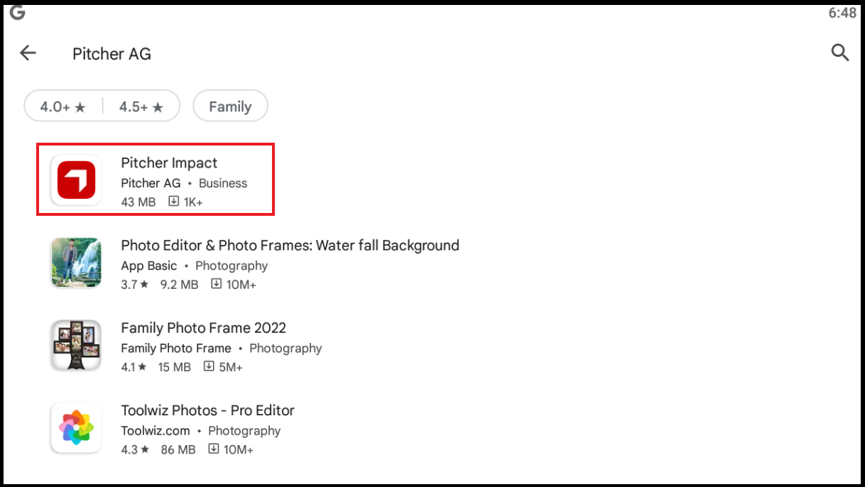 Searching application in google play store
