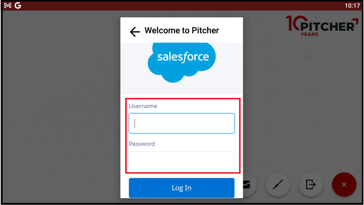 Login popup window for entering CRM credentials