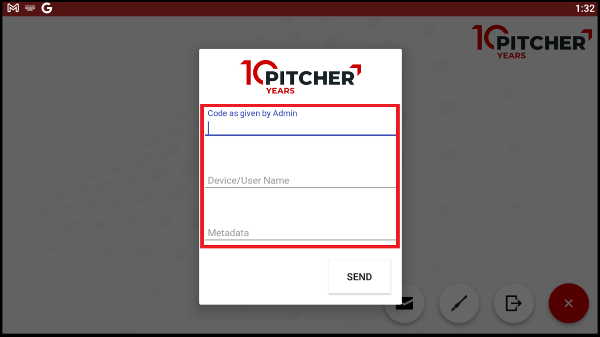 Access using device code sent by system admin