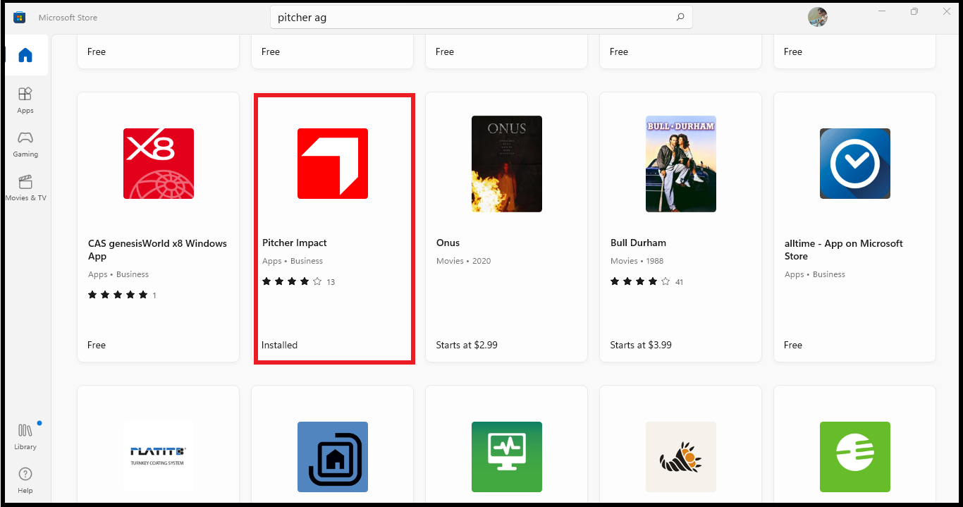 Application search on windows app store