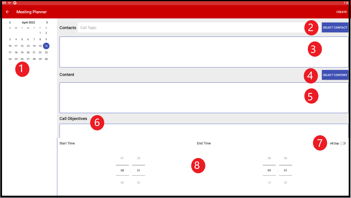 Meeting Planner window