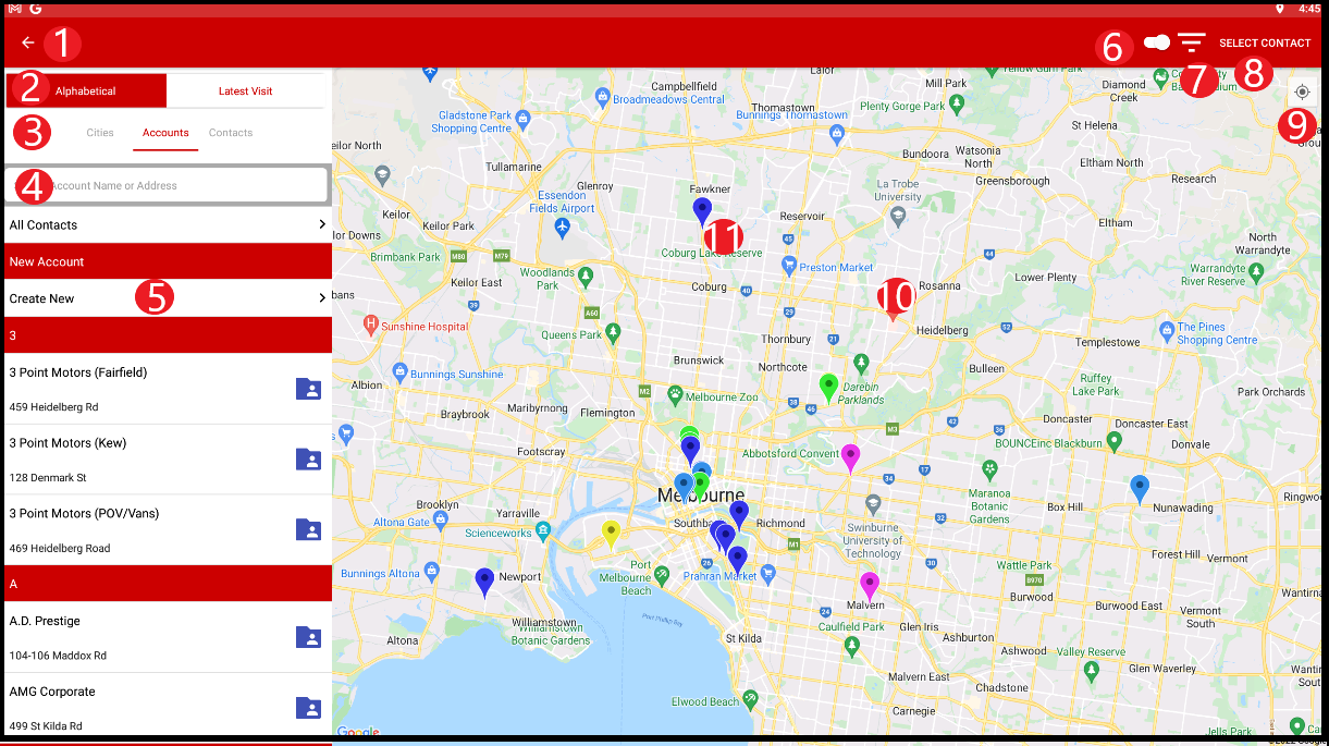 Contact selection window