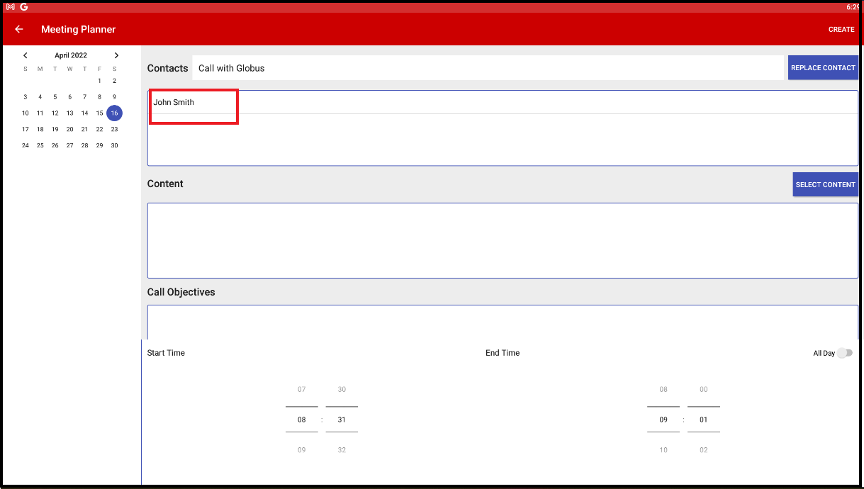 Selected contact Added to the List