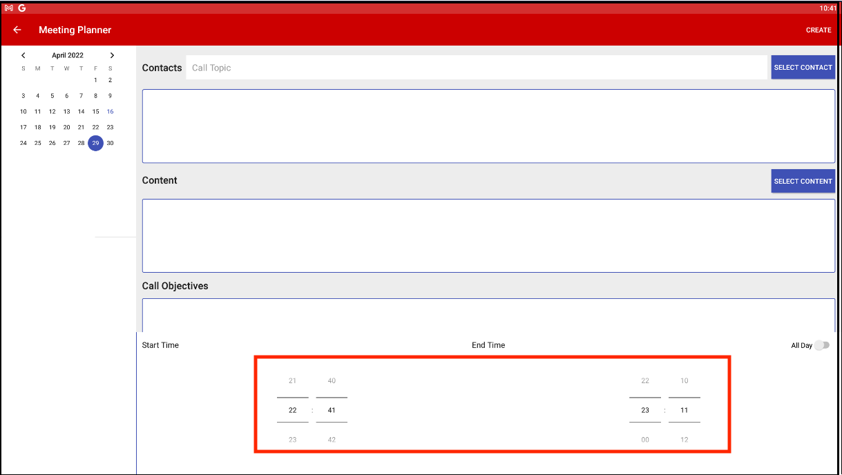 Select Start and End Time
