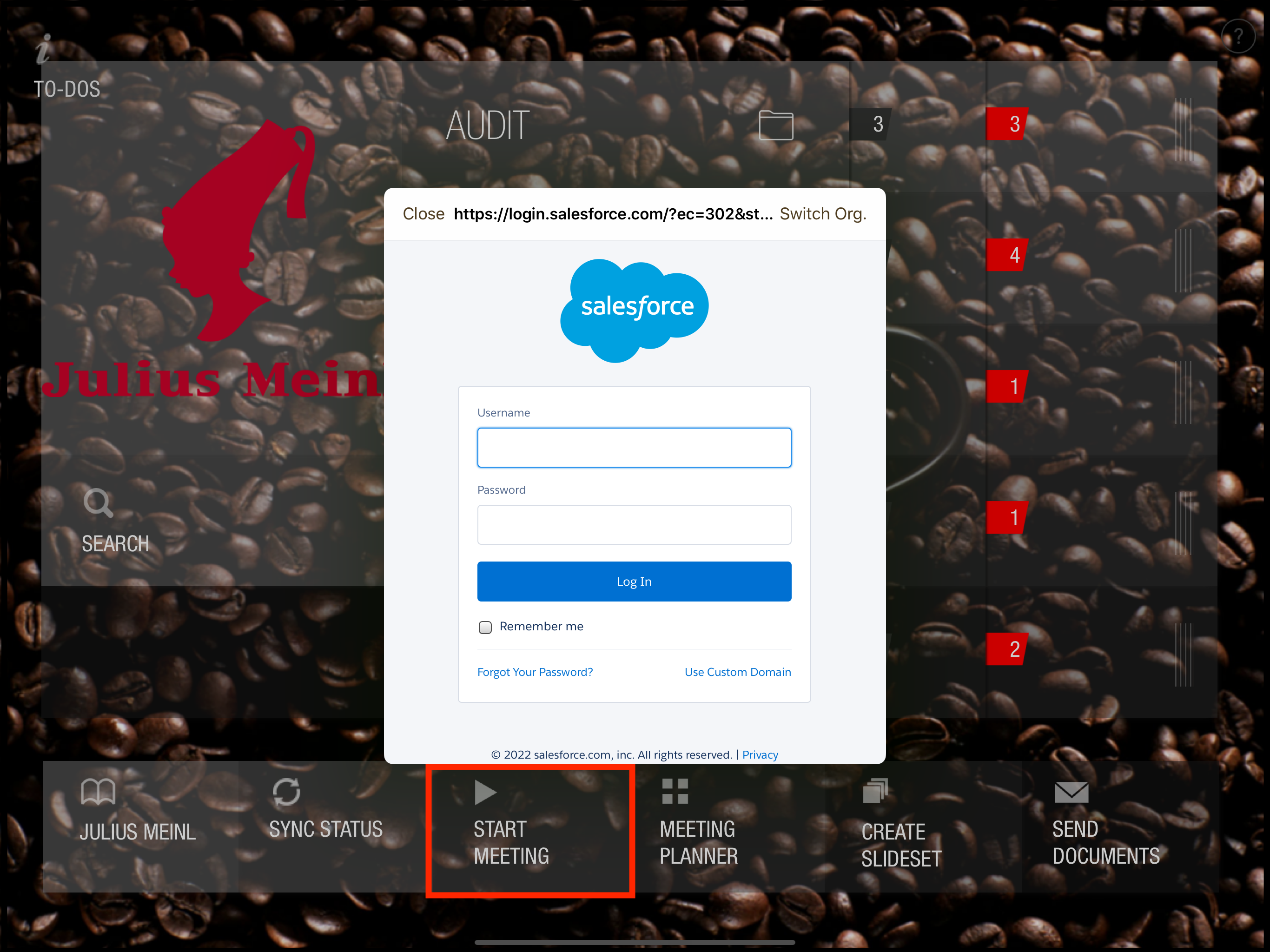 Connect to the CRM via start meeting