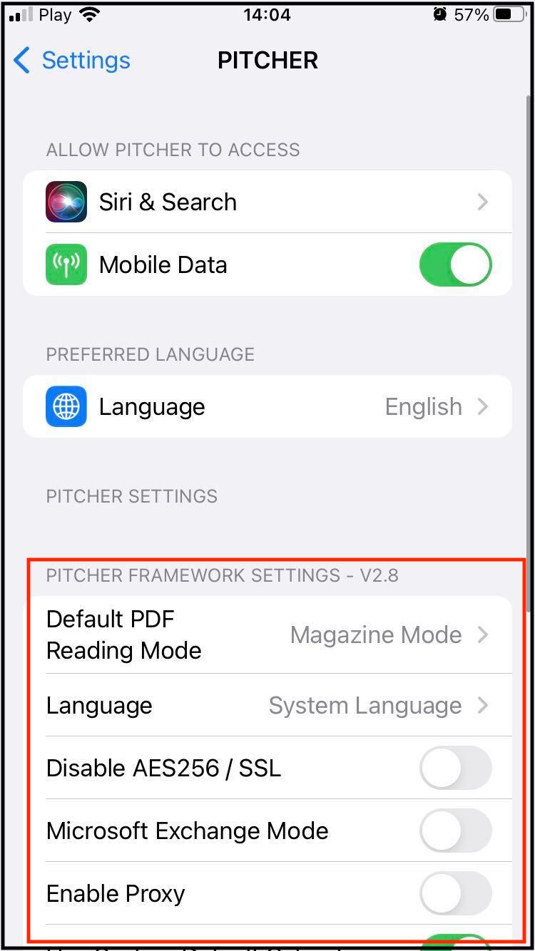 Pitcher Settings in iPhone 1