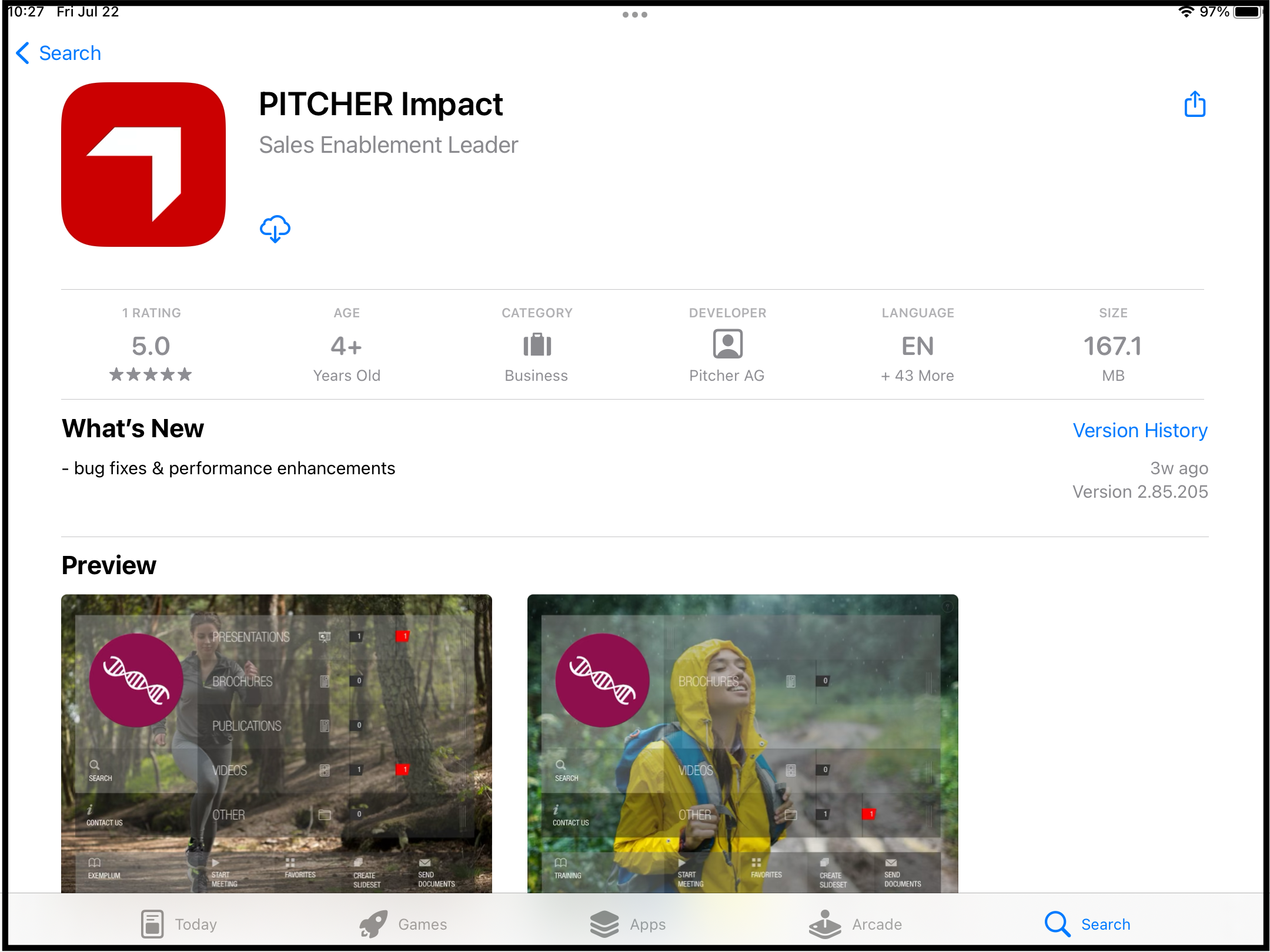 Application in the app store
