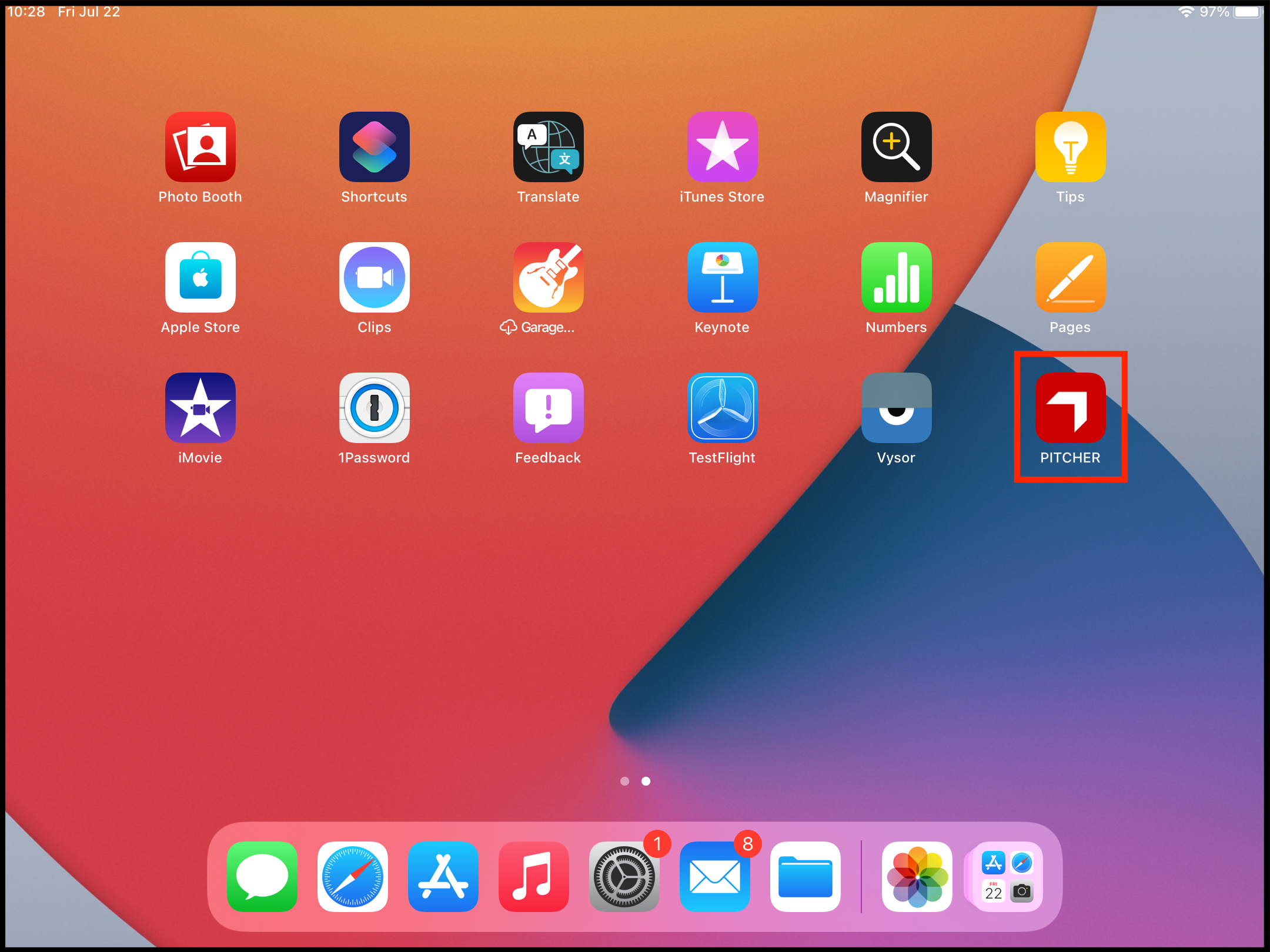 Application installed and shown in the home screen of the iPad