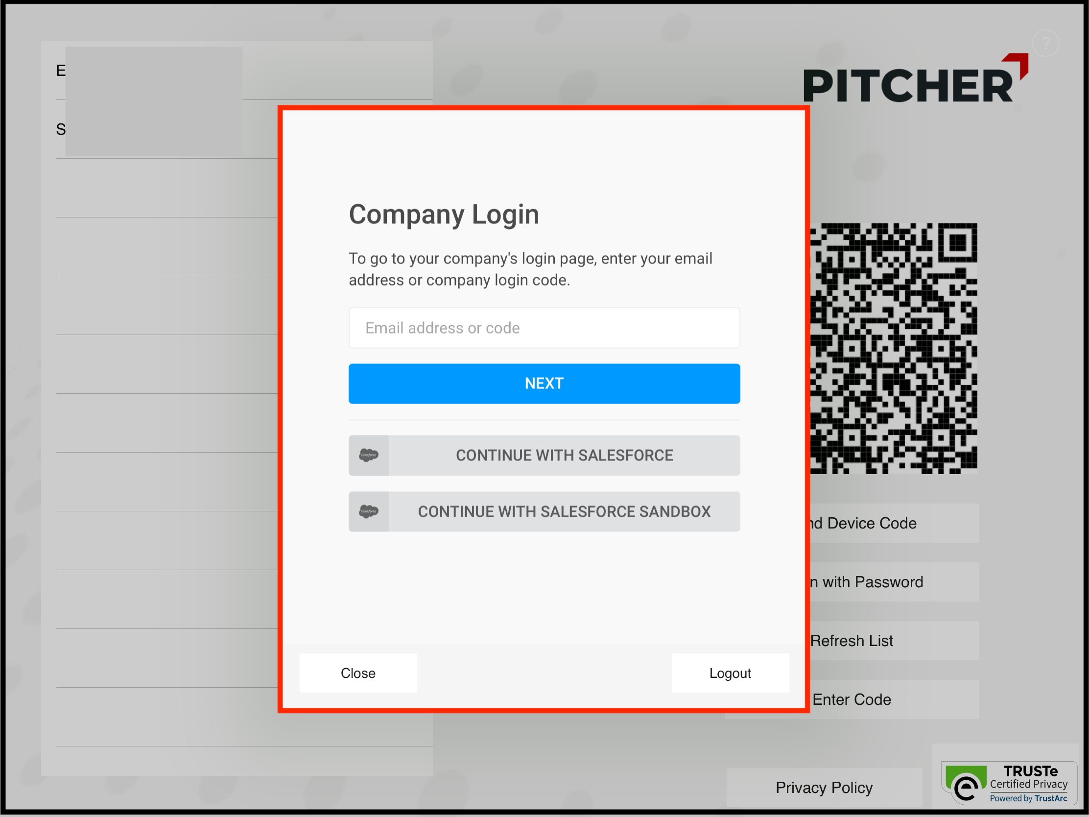 Login with SSO window