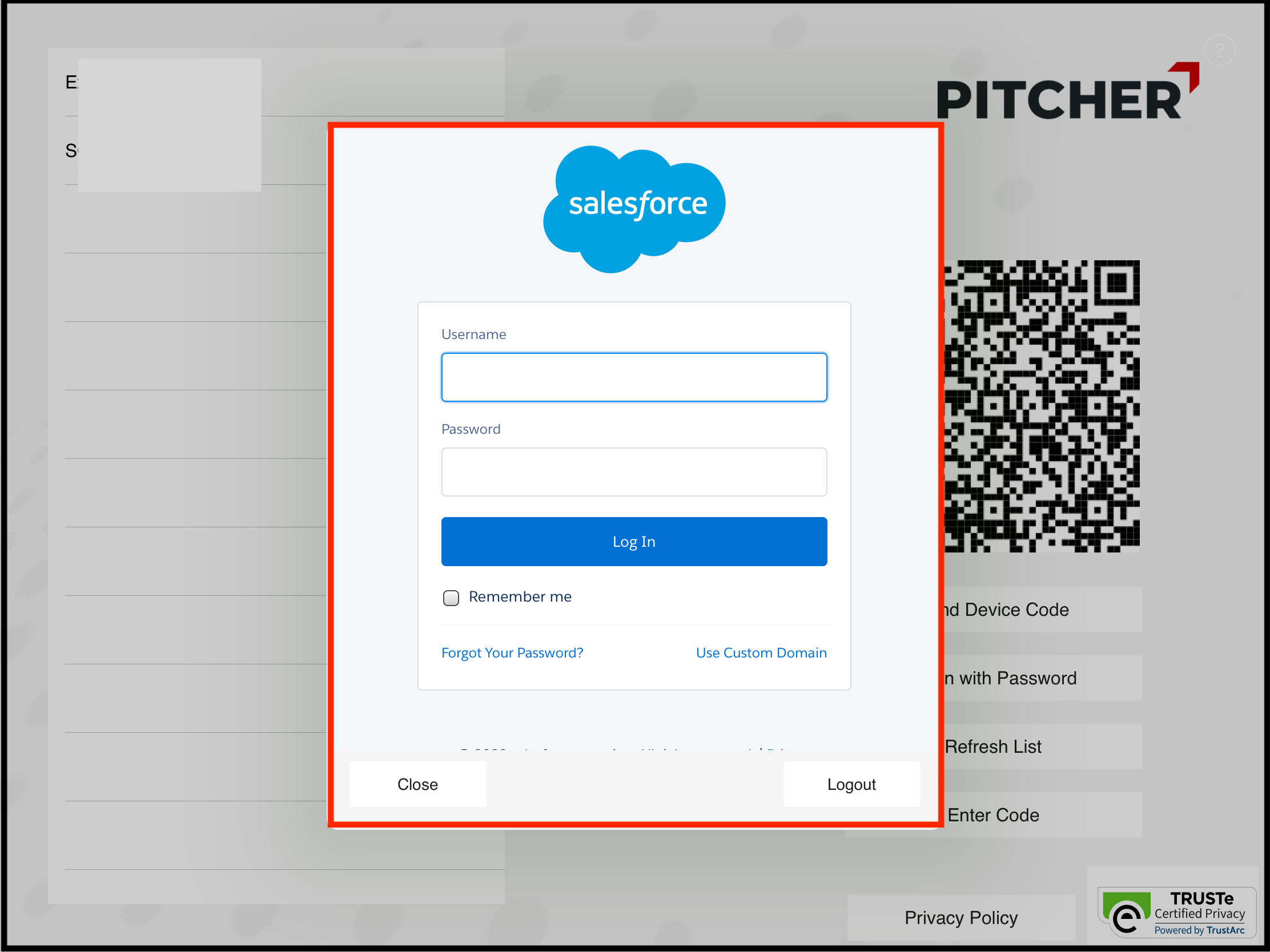 CRM Login Window
