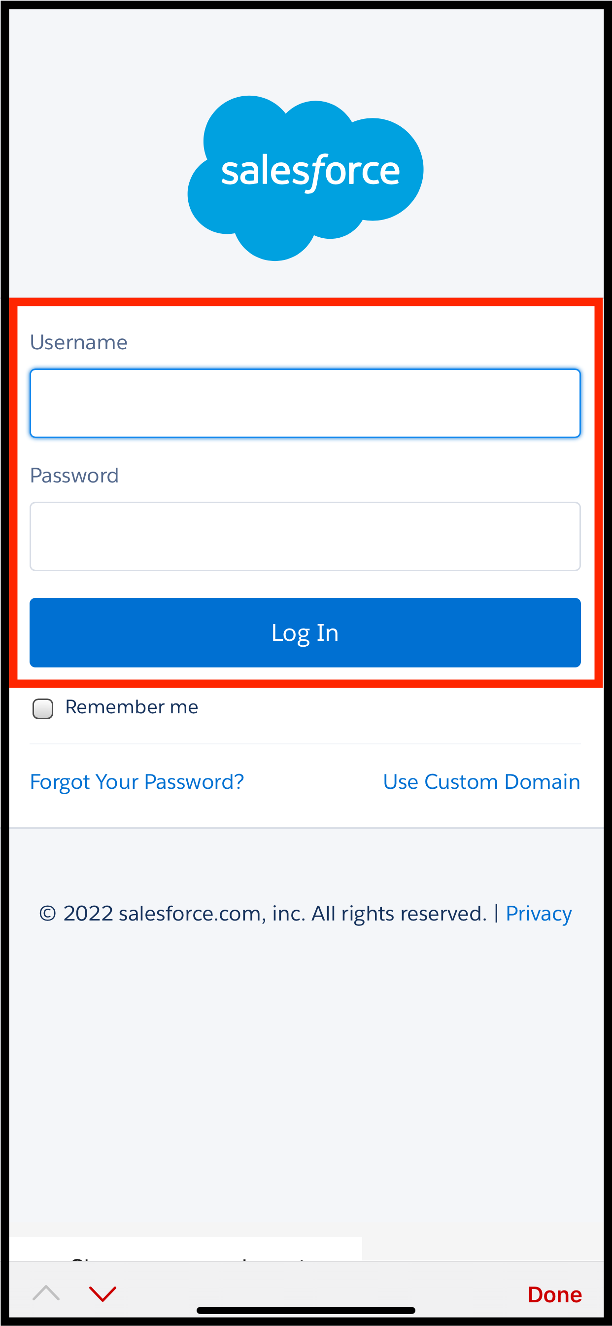 CRM Login in iPhone