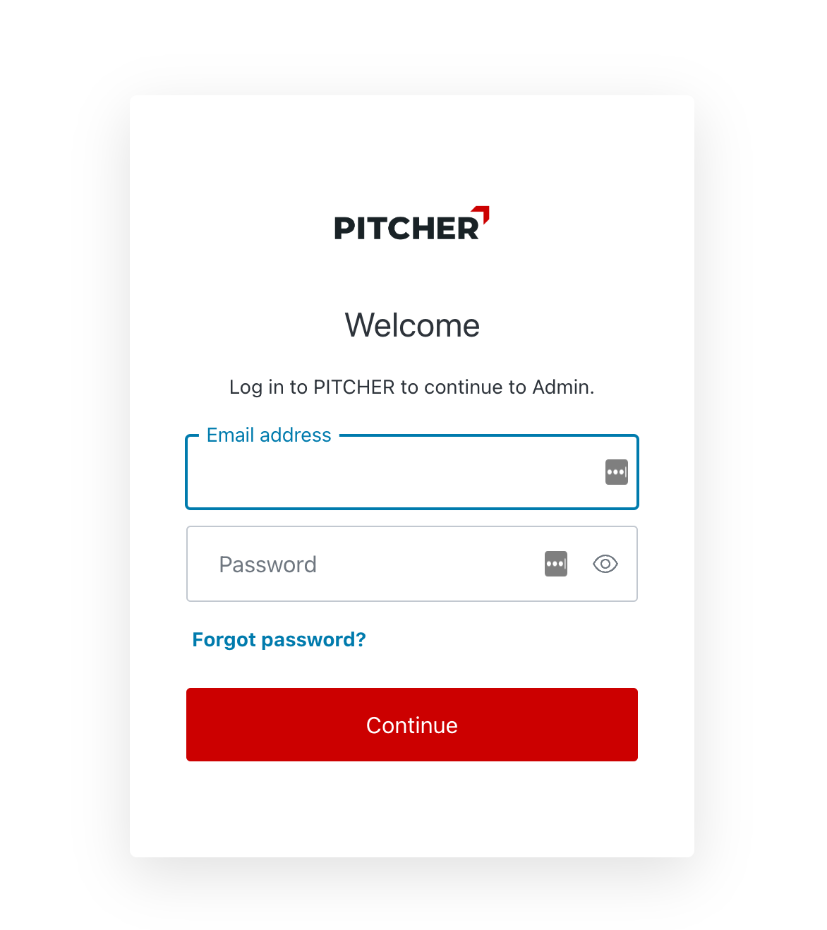 Pitcher Admin Login Page